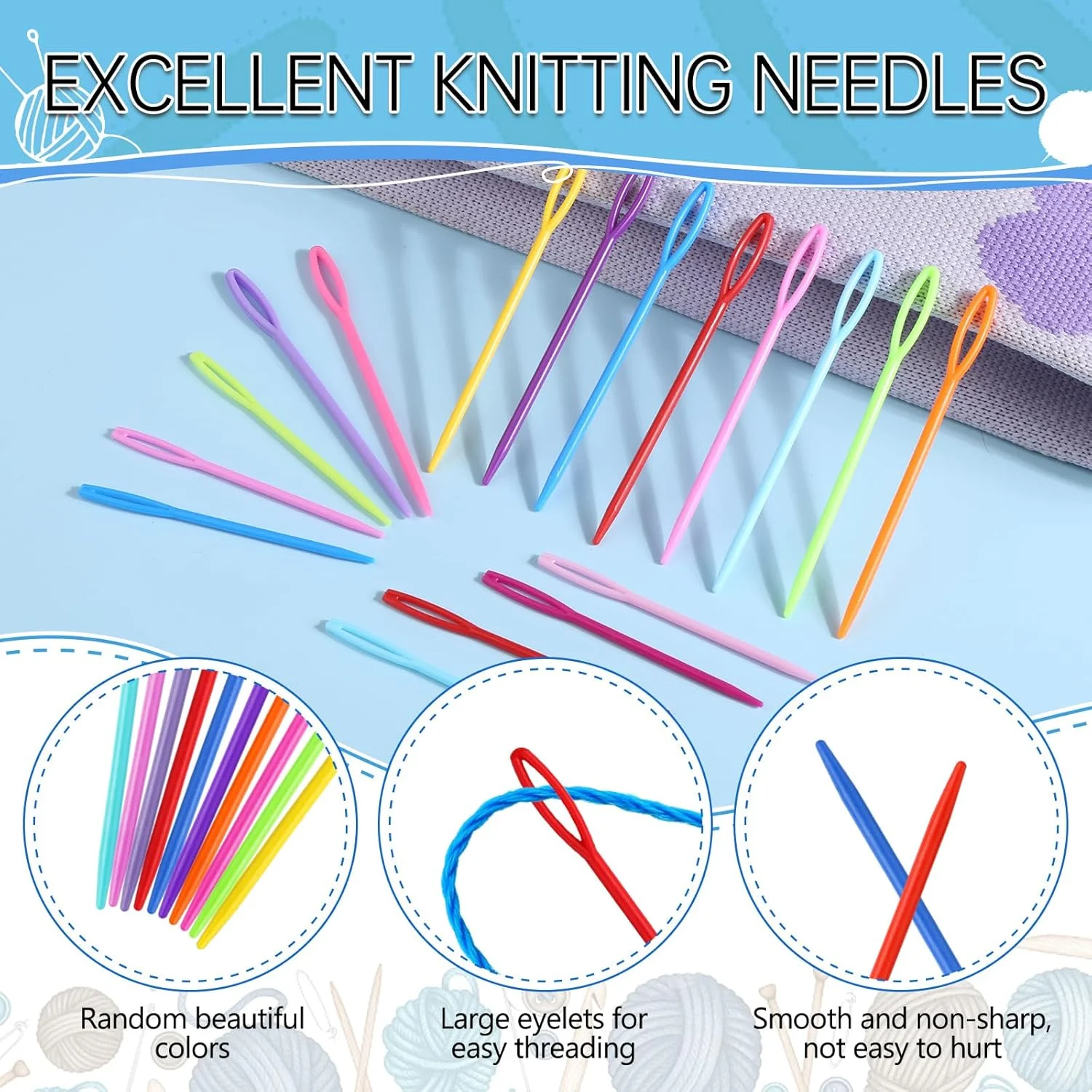 بسته 120 عددی سوزن پلاستیکی خیاطی JIANGZHIB، سوزن های بافندگی، سوزن های خیاطی پلاستیکی رنگارنگ، سوزن های خیاطی 7 سانتی متری و 9 سانتی متری با سوراخ بزرگ، سوزن های گلدوزی پلاستیکی کودکان، سوزن پشمی پلاستیکی
