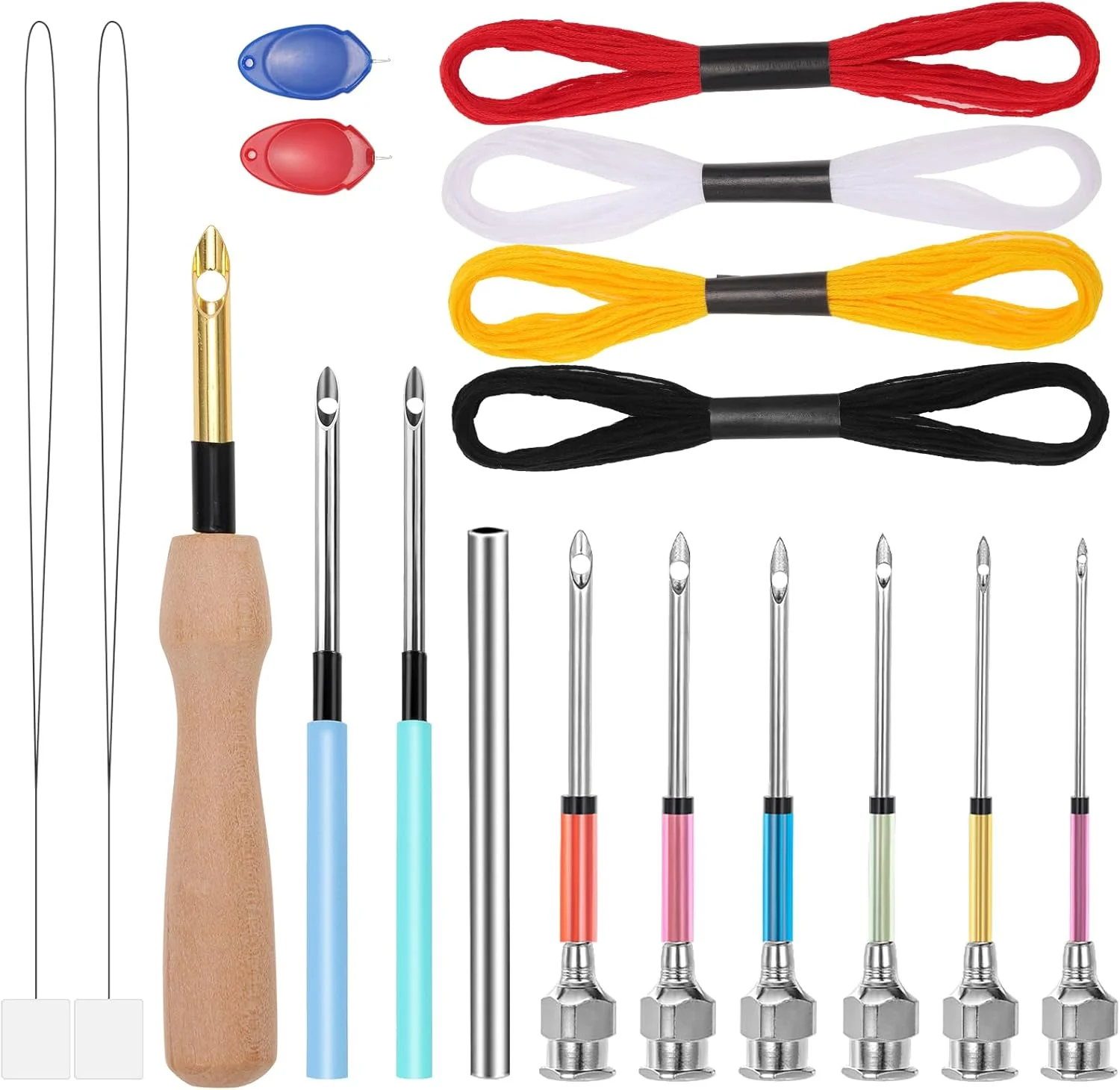 سری ابزار پانچ سوزنی JSRQT شامل 18 عدد سری پانچ سوزنی برای بزرگسالان مبتدی، گلدوزی پانچ قابل تنظیم، نخ استارتر، کوک متقاطع، هنر خیاطی DIY، خودکارهای جادویی با دسته، لوازم نخ دوزی فرش