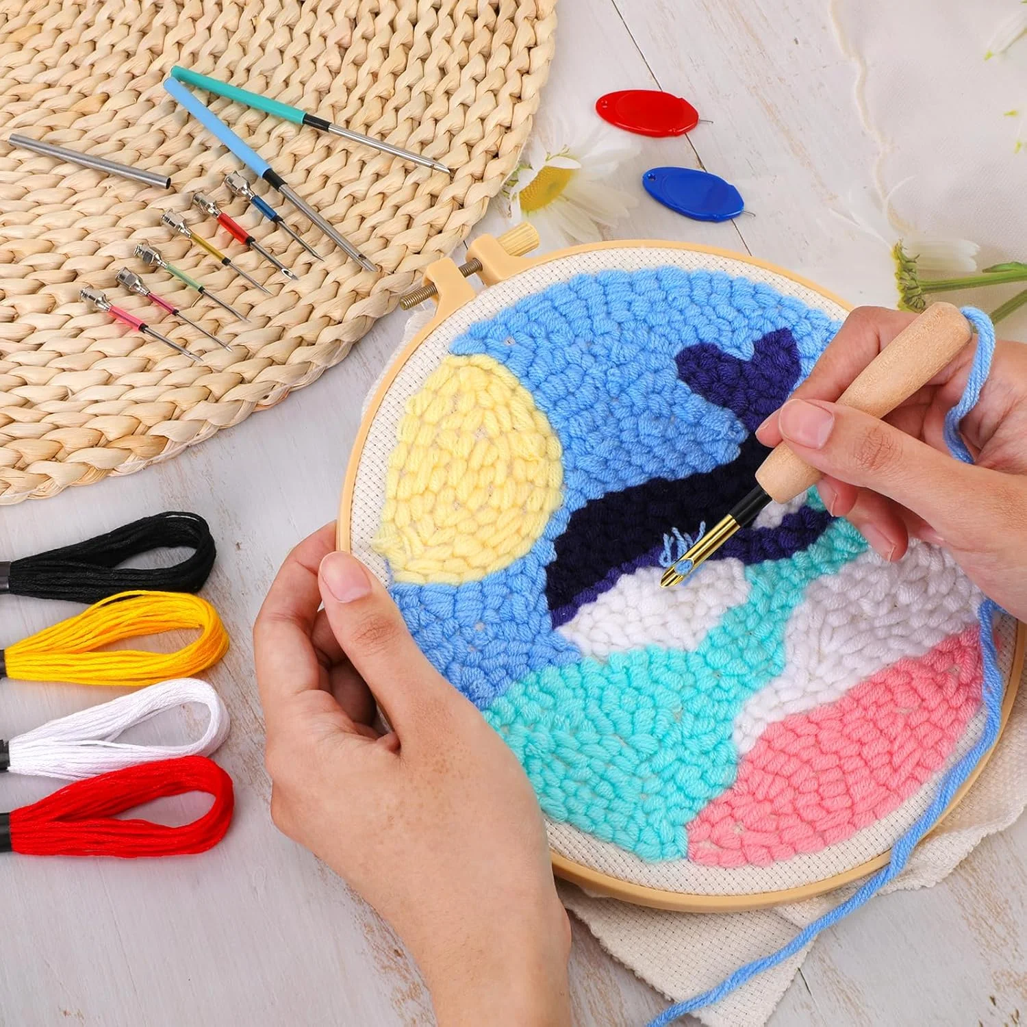 سری ابزار پانچ سوزنی JSRQT شامل 18 عدد سری پانچ سوزنی برای بزرگسالان مبتدی، گلدوزی پانچ قابل تنظیم، نخ استارتر، کوک متقاطع، هنر خیاطی DIY، خودکارهای جادویی با دسته، لوازم نخ دوزی فرش سری ابزار پانچ سوزنی JSRQT شامل 18 عدد سری پانچ سوزنی برای بزرگسالان مبتدی، گلدوزی پانچ قابل تنظیم، نخ استارتر، کوک متقاطع، هنر خیاطی DIY، خودکارهای جادویی با دسته، لوازم نخ دوزی فرش