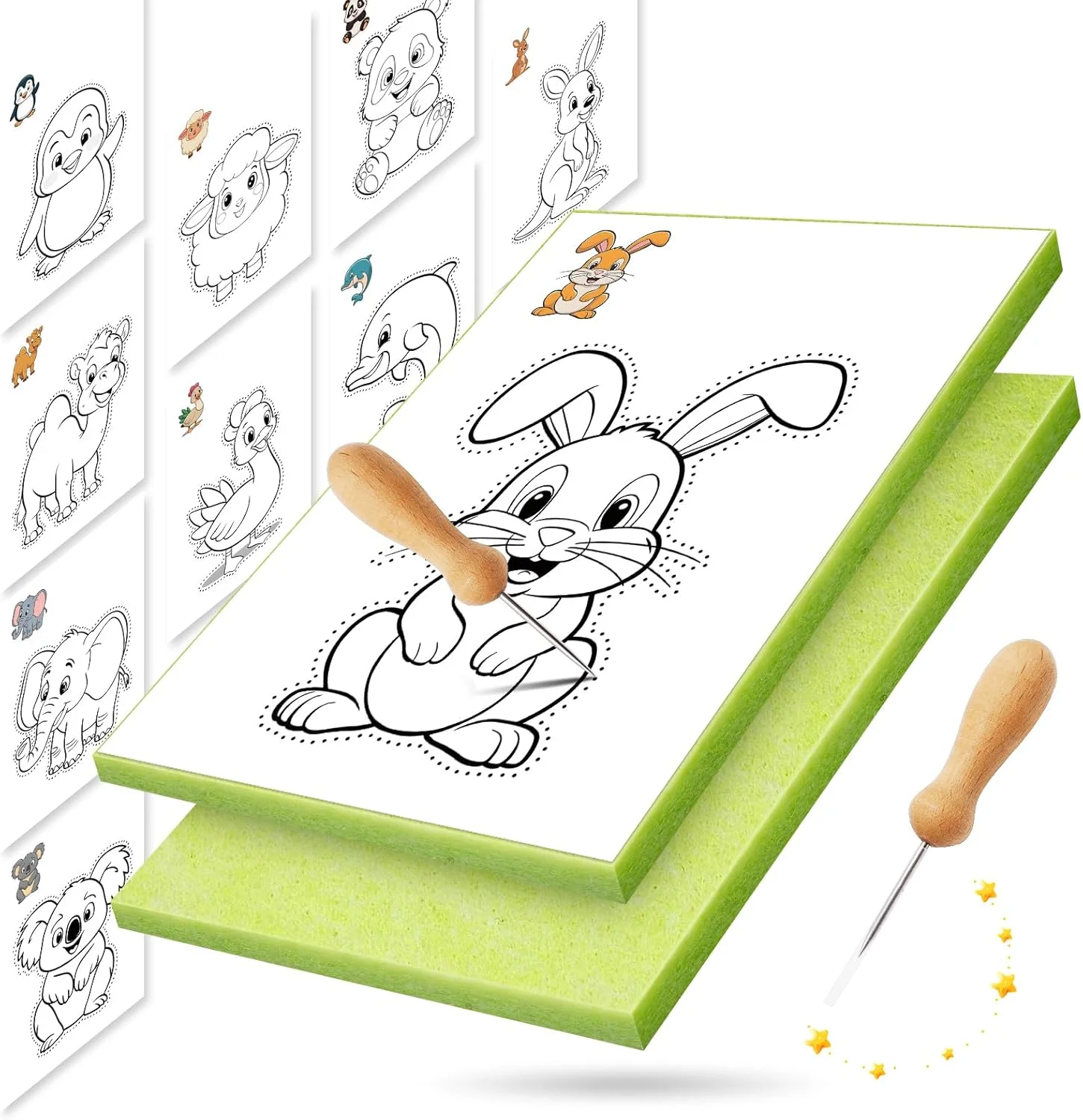 مجموعه سوزن سوزن‌زنی کودکان JUNUNDJING، تصاویر گلدوزی برای کودکان، مجموعه سوزن پامچال کودکان از 3 سالگی، مجموعه گلدوزی کودکان با 10 تصویر گلدوزی، 2 نمد سوزن‌زنی، 2