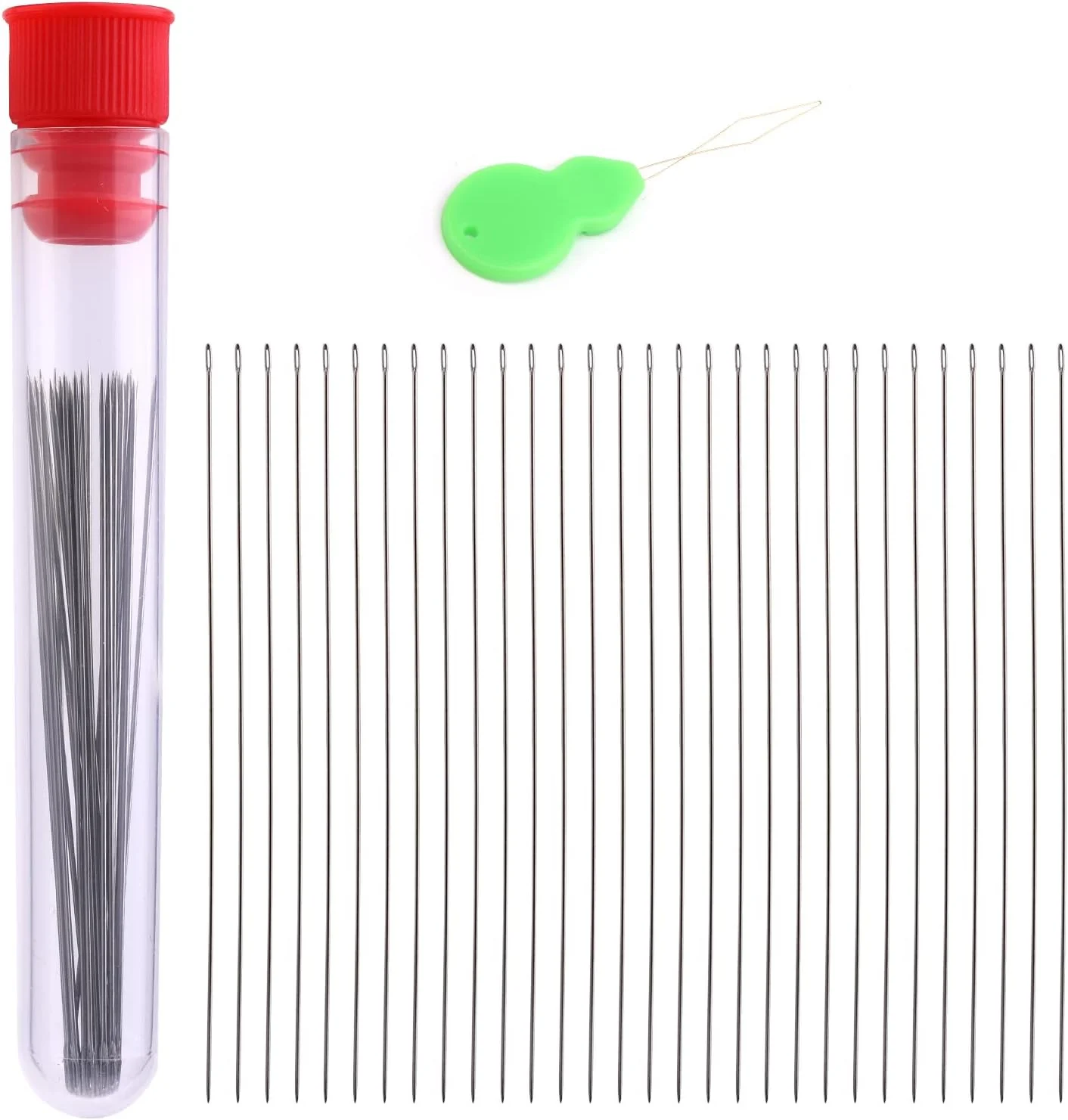 ست سوزن مهره‌بافی ژوپین، 30 عددی، سوزن‌های مهره‌بافی بلند و مستقیم سایز 10، سوزن‌های گلدوزی 0.45 * 55 میلی‌متر، سوزن‌های مهره‌ای با نخ‌کش و لوله ذخیره‌سازی برای ساخت دستبند و جواهرات