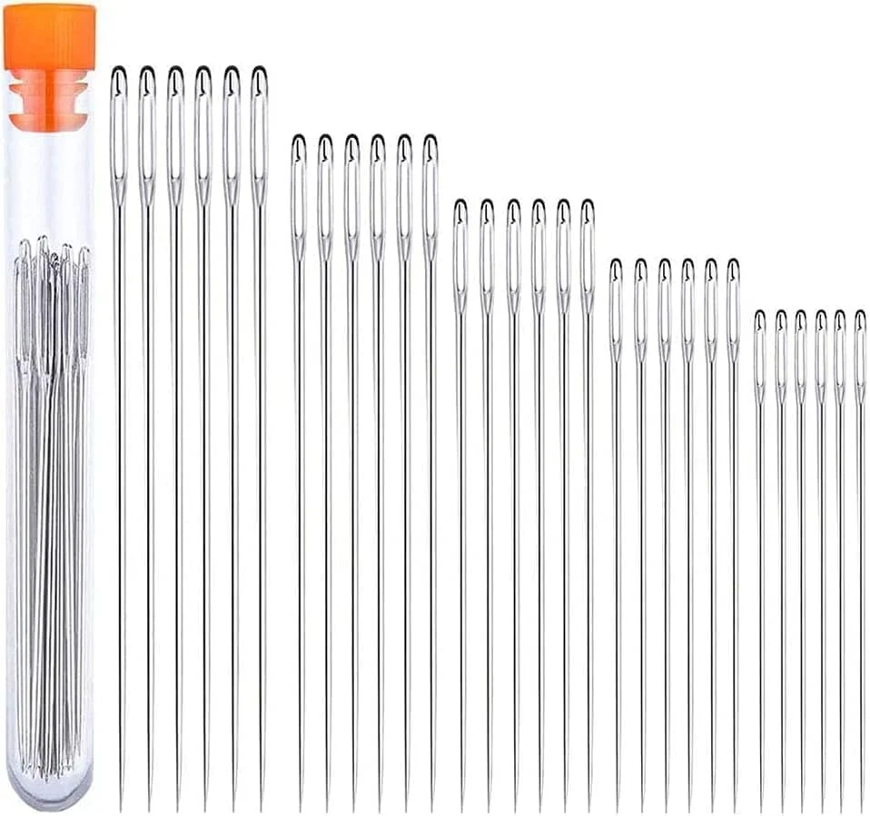 جوروایسسری 30 عدد سوزن خیاطی استیل ضد زنگ با سوراخ بزرگ، سوزن های تیز خیاطی، سوزن نخ گلدوزی، سوزن بافتنی کاموا، سوزن چرم دوزی، سوزن های خیاطی دستی