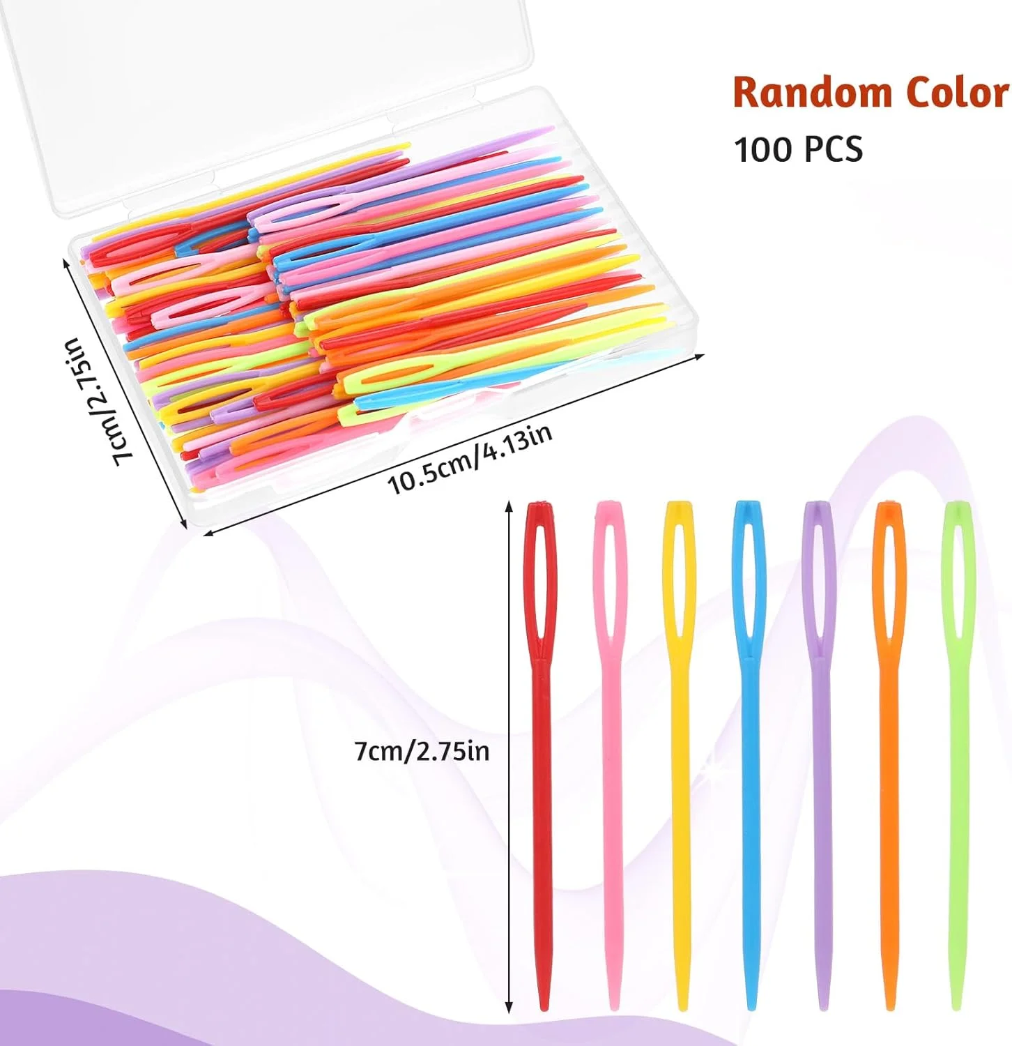 کالیون 100 عدد سوزن پلاستیکی خیاطی، سوزن نخ چشمی بزرگ، سوزن ملیله دوزی، سوزن بافندگی، سوزن های قلاب بافی کند، لوازم جانبی قلاب بافی برای خیاطی DIY صنایع دستی دست ساز (2.7 اینچ)