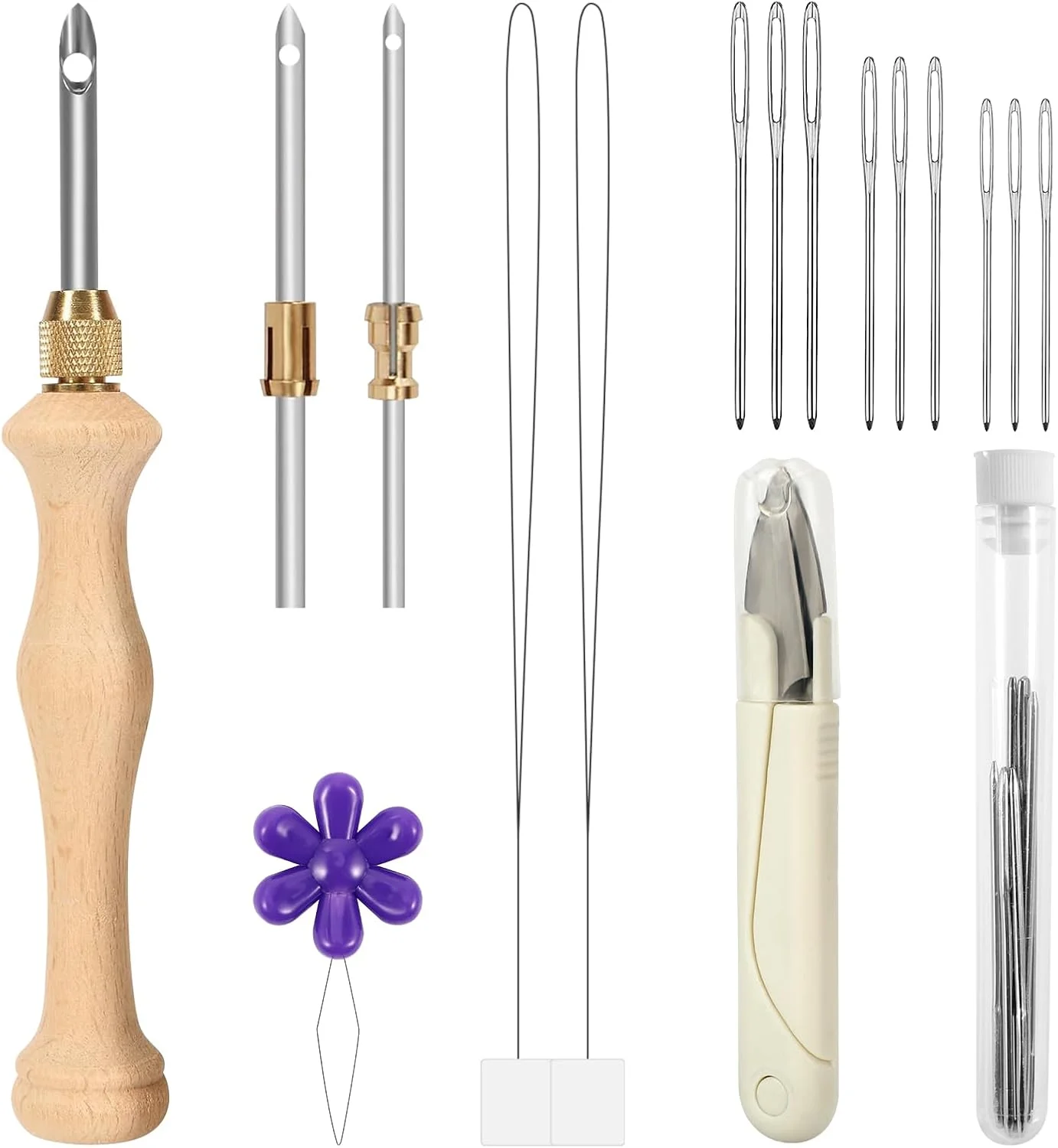 مجموعه ابزار پانچ سوزنی JSRQT، پانچ سوزنی چوبی قابل تنظیم، کیت مبتدی قلاب بافی فرش برای بزرگسالان، مجموعه قلم گلدوزی