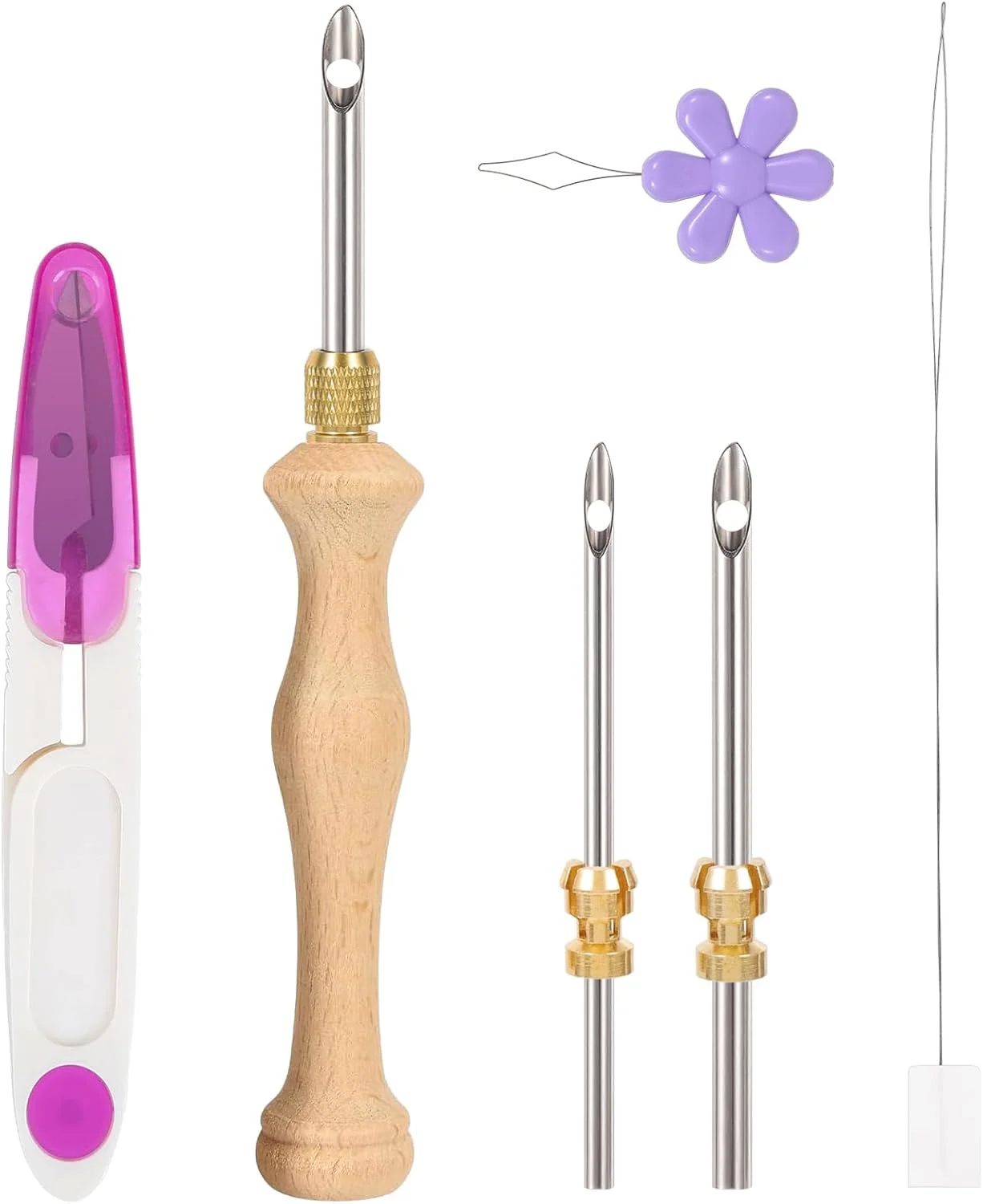 ست سوزن پانچ JSRQT با جعبه نگهداری، قلم ابزار گلدوزی قابل تنظیم با سرهای سوزنی 5-3.5-2.5 میلی‌متری، ست قلاب‌بافی فرش با سوزن پانچ چوبی برای بزرگسالان مبتدی DIY