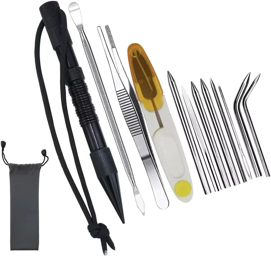 ست سوزن های بند پاراکورد Joyzan با ابزار صاف کننده و کیف برای دستبندهای DIY، تزئین لباس، بافت بند و طناب، 12 عدد مشکی