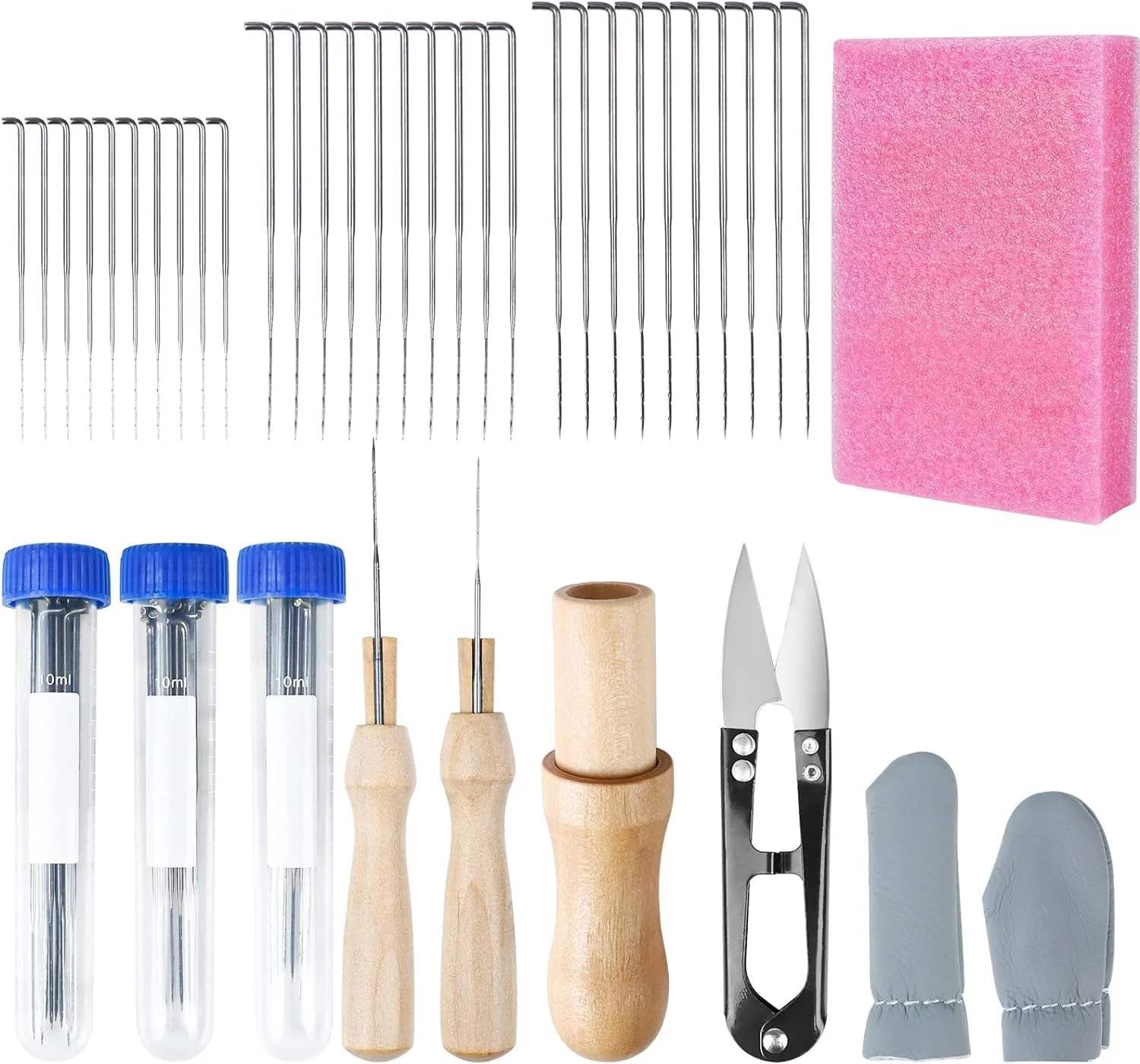 ست سوزن نمد دوزی JOLIGAEA، سوزن های نمد دوزی، سوزن های نمد دوزی برای نمد دوزی خشک با سوزن، سوزن های نمد دوزی در 3 سایز، دسته های سوزن چوبی، بطری های سوزن، پد فوم، انگشتانه