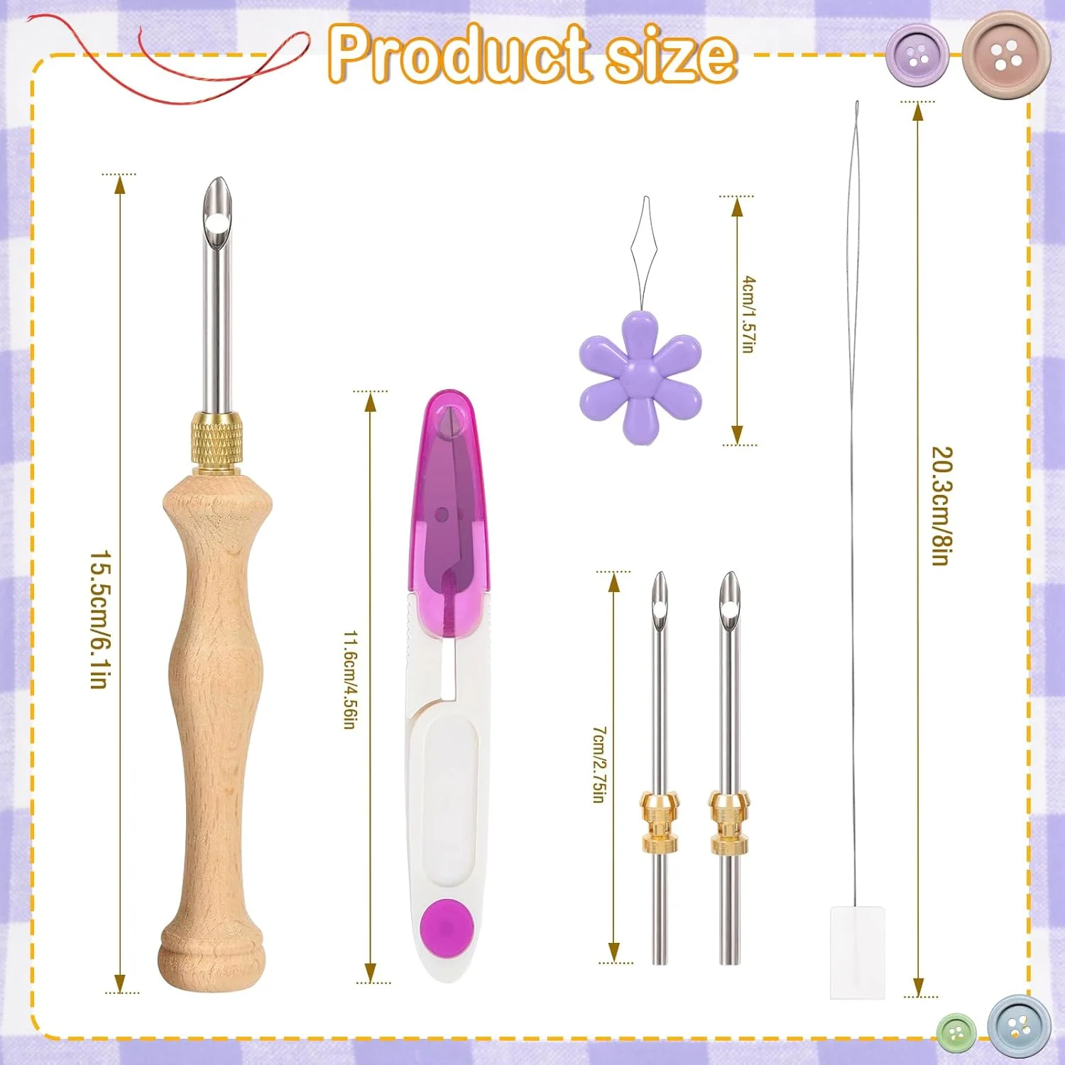 ست سوزن پانچ JSRQT با جعبه نگهداری، قلم ابزار گلدوزی قابل تنظیم با سرهای سوزنی 5-3.5-2.5 میلی‌متری، ست قلاب بافی فرش با سوزن پانچ چوبی برای بزرگسالان مبتدی DIY