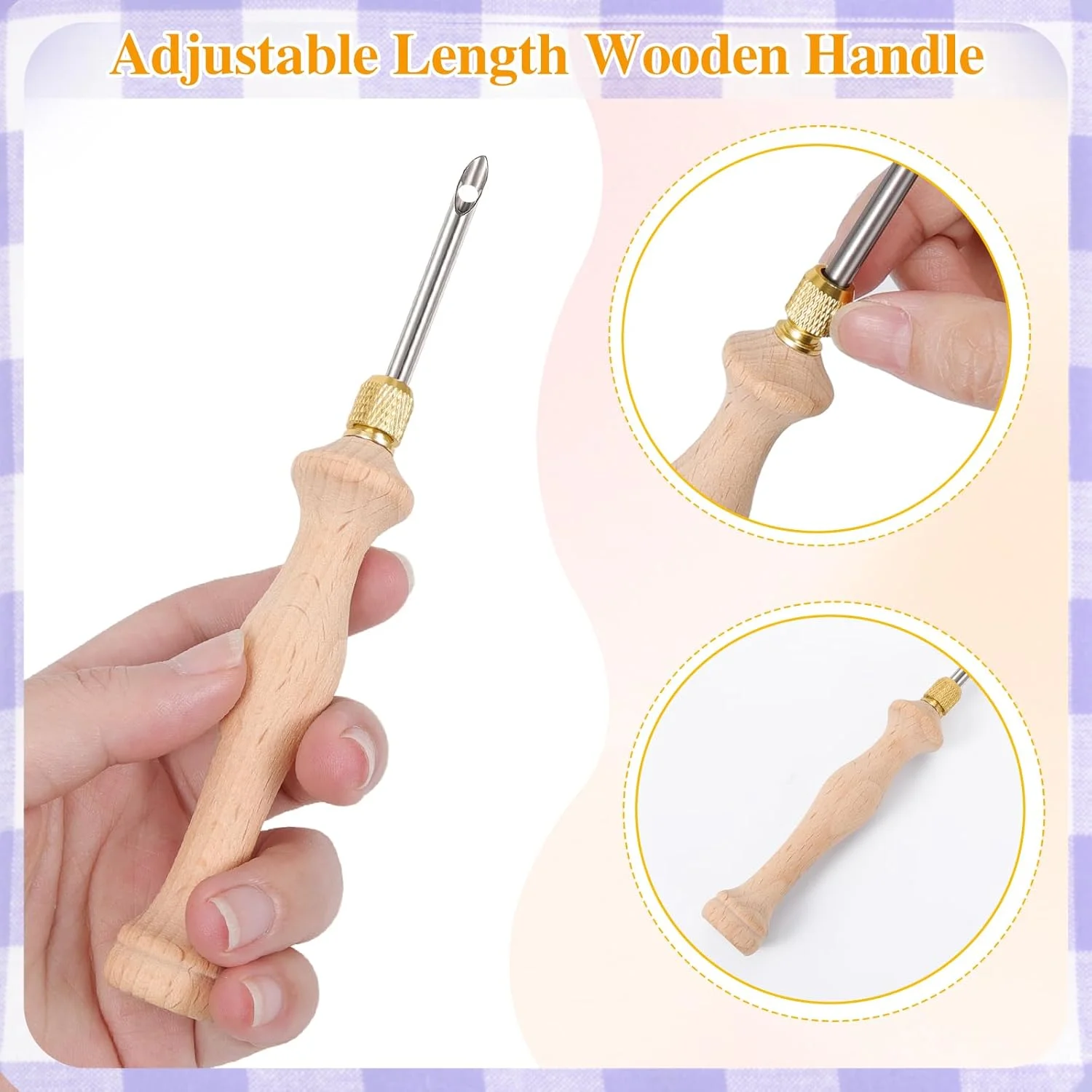 ست سوزن پانچ JSRQT با جعبه نگهداری، قلم ابزار گلدوزی قابل تنظیم با سرهای سوزنی 5-3.5-2.5 میلی‌متری، ست قلاب بافی فرش با سوزن پانچ چوبی برای بزرگسالان مبتدی DIY