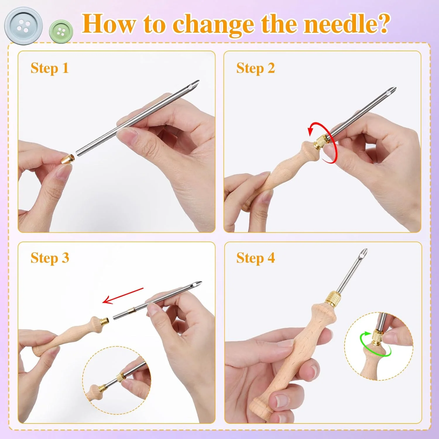 ست سوزن پانچ JSRQT با جعبه نگهداری، قلم ابزار گلدوزی قابل تنظیم با سرهای سوزنی 5-3.5-2.5 میلی‌متری، ست قلاب بافی فرش با سوزن پانچ چوبی برای بزرگسالان مبتدی DIY