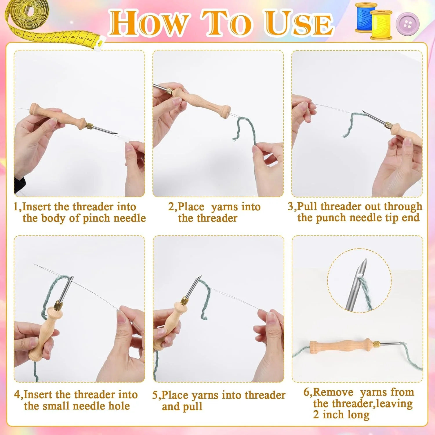ست سوزن پانچ JSRQT با جعبه نگهداری، قلم ابزار گلدوزی قابل تنظیم با سرهای سوزنی 5-3.5-2.5 میلی‌متری، ست قلاب بافی فرش با سوزن پانچ چوبی برای بزرگسالان مبتدی DIY