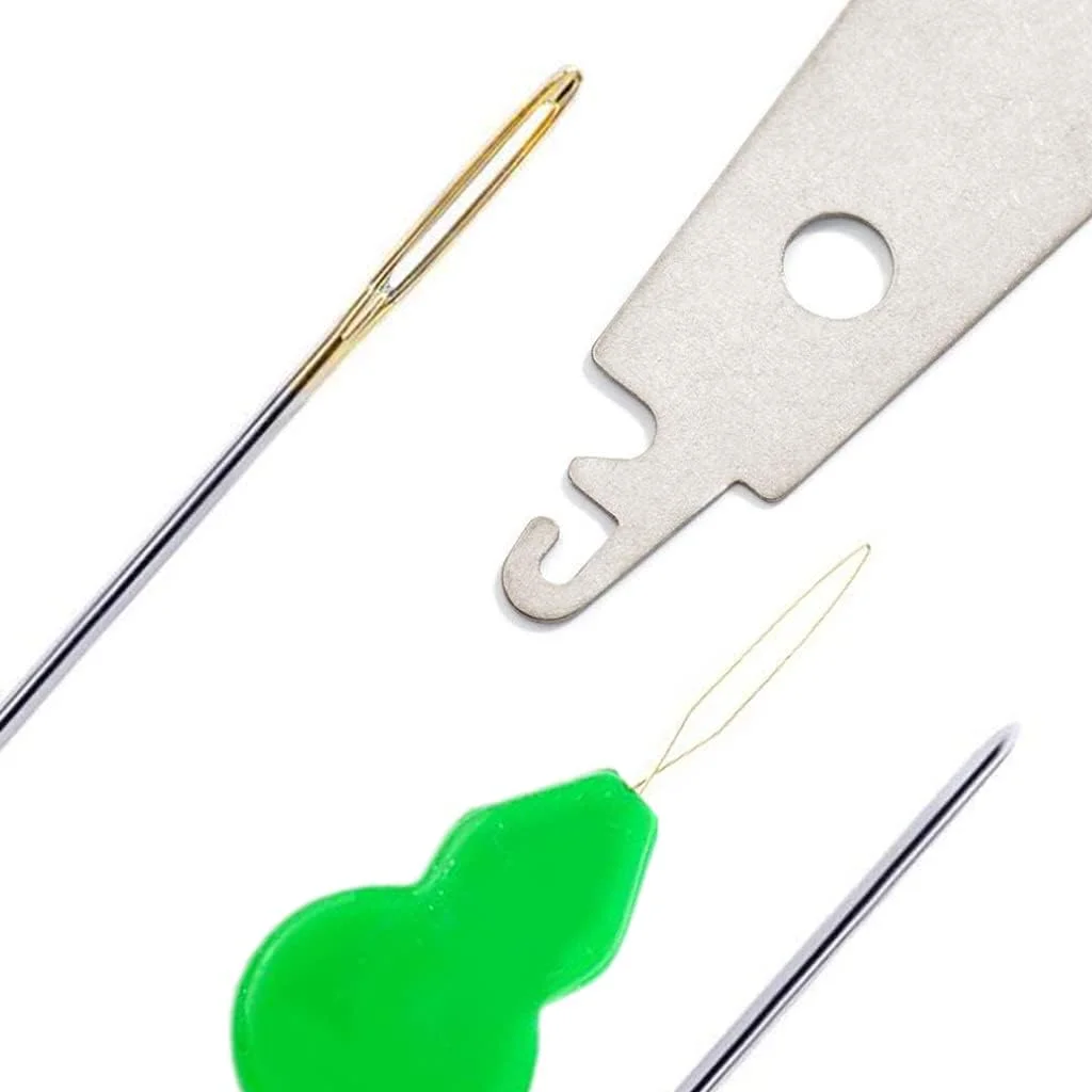 جیگه 120 عدد سوزن گلدوزی + 2 سوزن نخ کن رنگ طلایی چشم بزرگ گلدوزی DIY سوزن های دستی سوزن های خیاطی در جعبه شفاف سایز 22# 24# 26# 28#