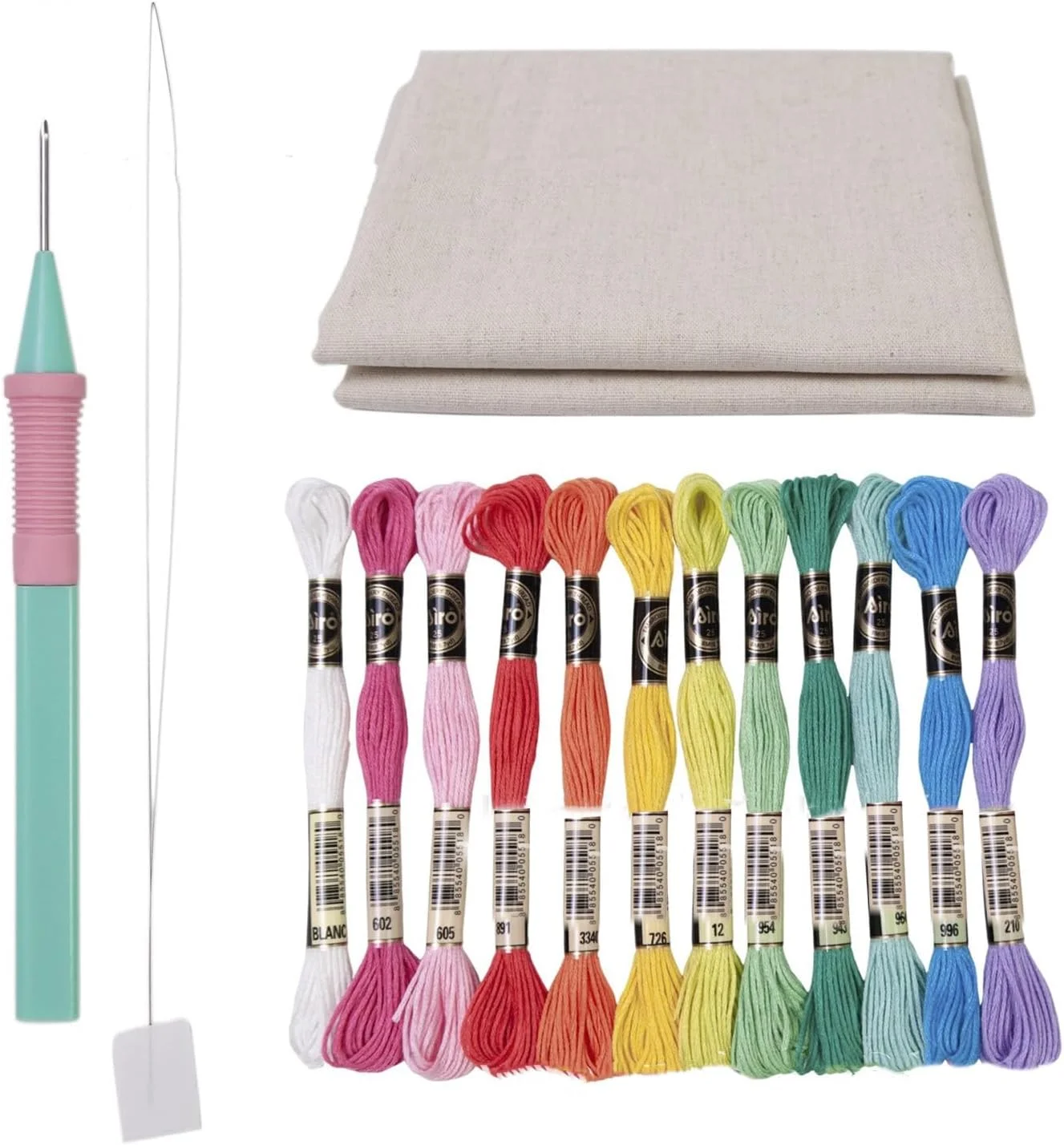 ست سوزن پانچ KFFENG برای گلدوزی بزرگسالان، شامل قلم گلدوزی، 12 رنگ نخ، پارچه گلدوزی، نخ‌کش