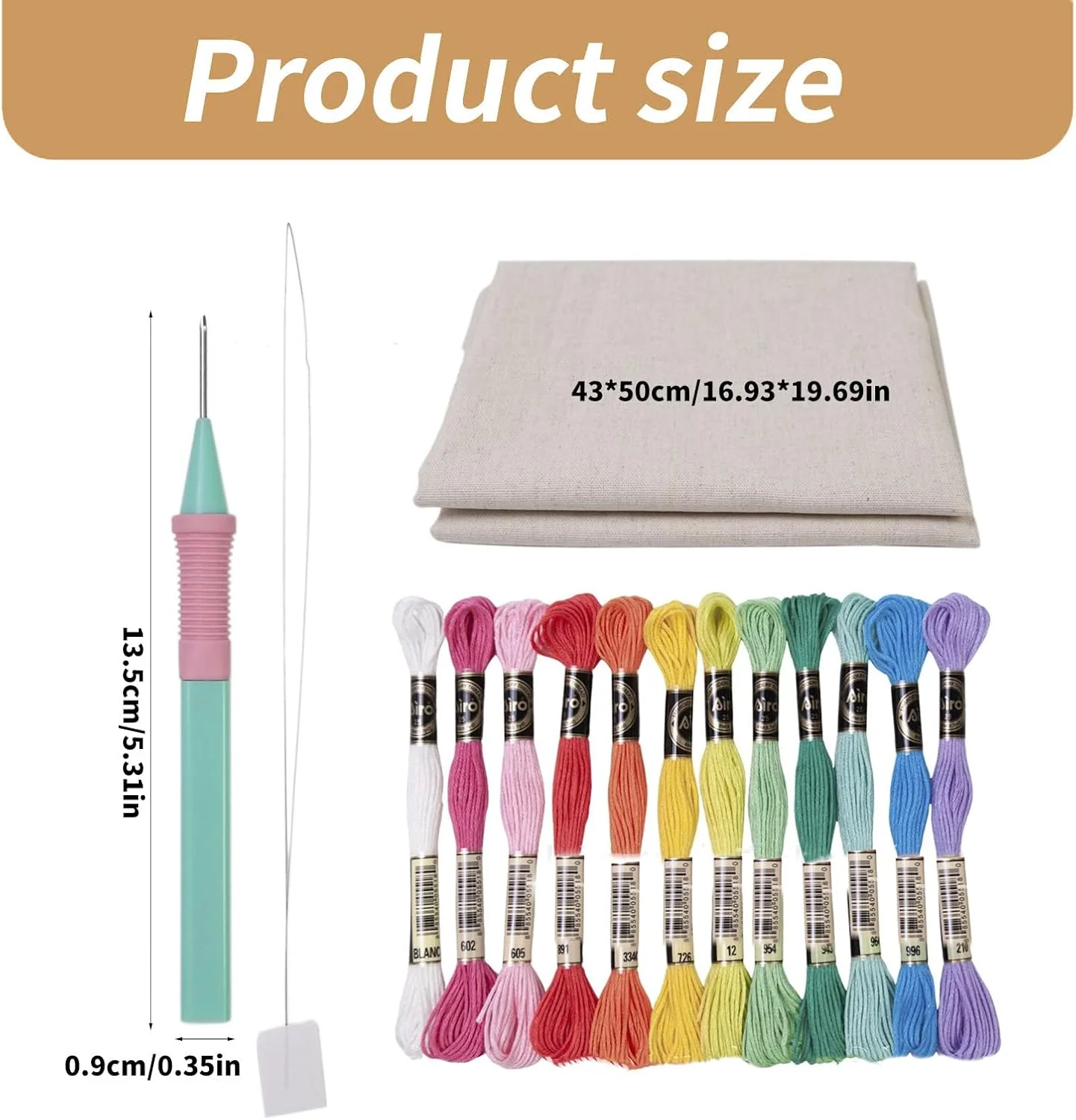 ست سوزن پانچ KFFENG برای گلدوزی بزرگسالان، شامل قلم گلدوزی، 12 رنگ نخ، پارچه گلدوزی، نخ‌کش