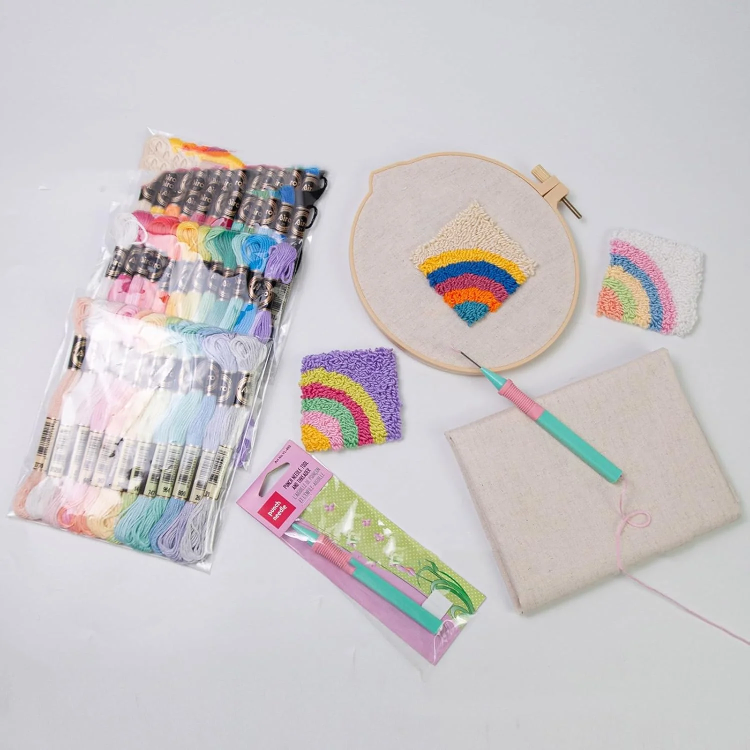 ست سوزن پانچ KFFENG برای گلدوزی بزرگسالان، شامل قلم گلدوزی، 12 رنگ نخ، پارچه گلدوزی، نخ‌کش