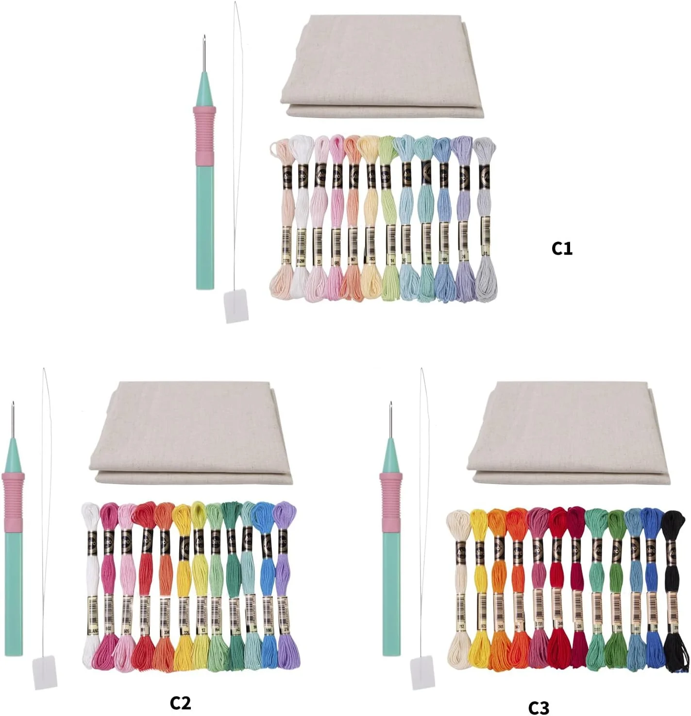 ست سوزن پانچ KFFENG برای گلدوزی بزرگسالان، شامل قلم گلدوزی، 12 رنگ نخ، پارچه گلدوزی، نخ‌کش