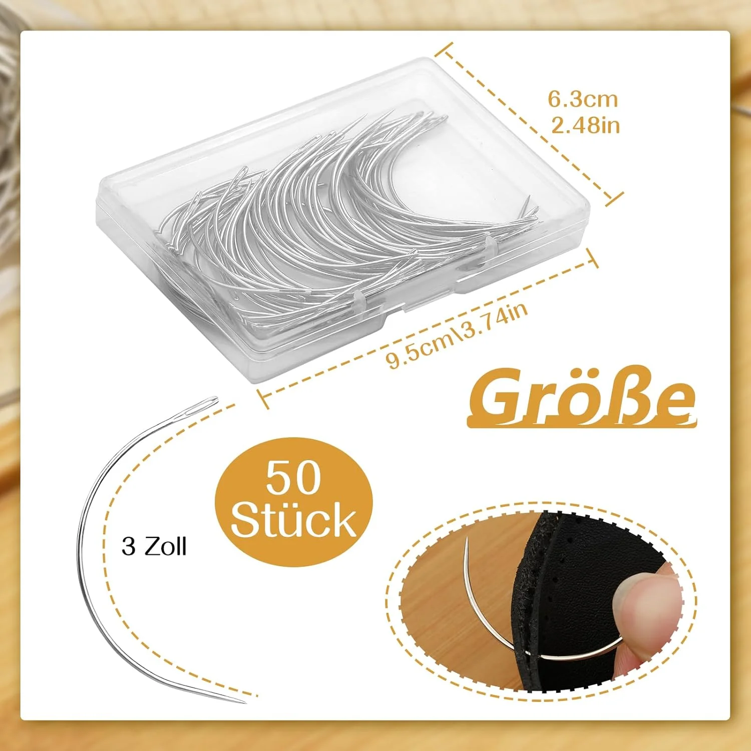 سوزن های منحنی Kuppt، سوزن های خیاطی منحنی، سوزن های منحنی 3 اینچی برای خیاطی، سوزن های بافندگی با جعبه نگهداری برای خیاطی چرم، فرش، بوم، خیاطی دستی