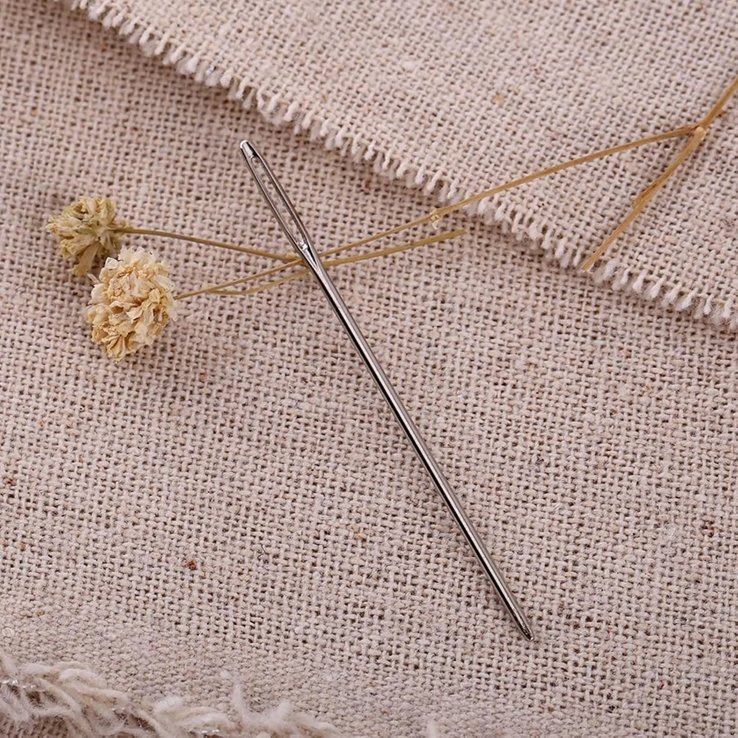 سوزن نخ KOSDFOGE، 20 عدد سوزن با چشم گرد بزرگ نقره ای برای گلدوزی و دوخت با طول 52 میلی متر، سوزن های ضخیم با چشم بزرگ برای نخ