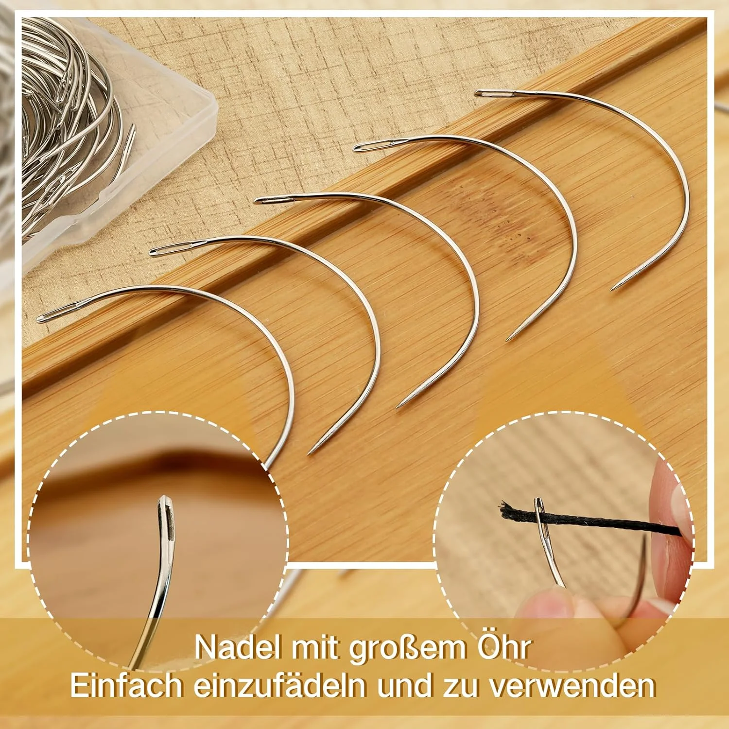 سوزن های منحنی Kuppt، سوزن های خیاطی منحنی، سوزن های منحنی 3 اینچی برای خیاطی، سوزن های بافندگی با جعبه نگهداری برای خیاطی چرم، فرش، بوم، خیاطی دستی