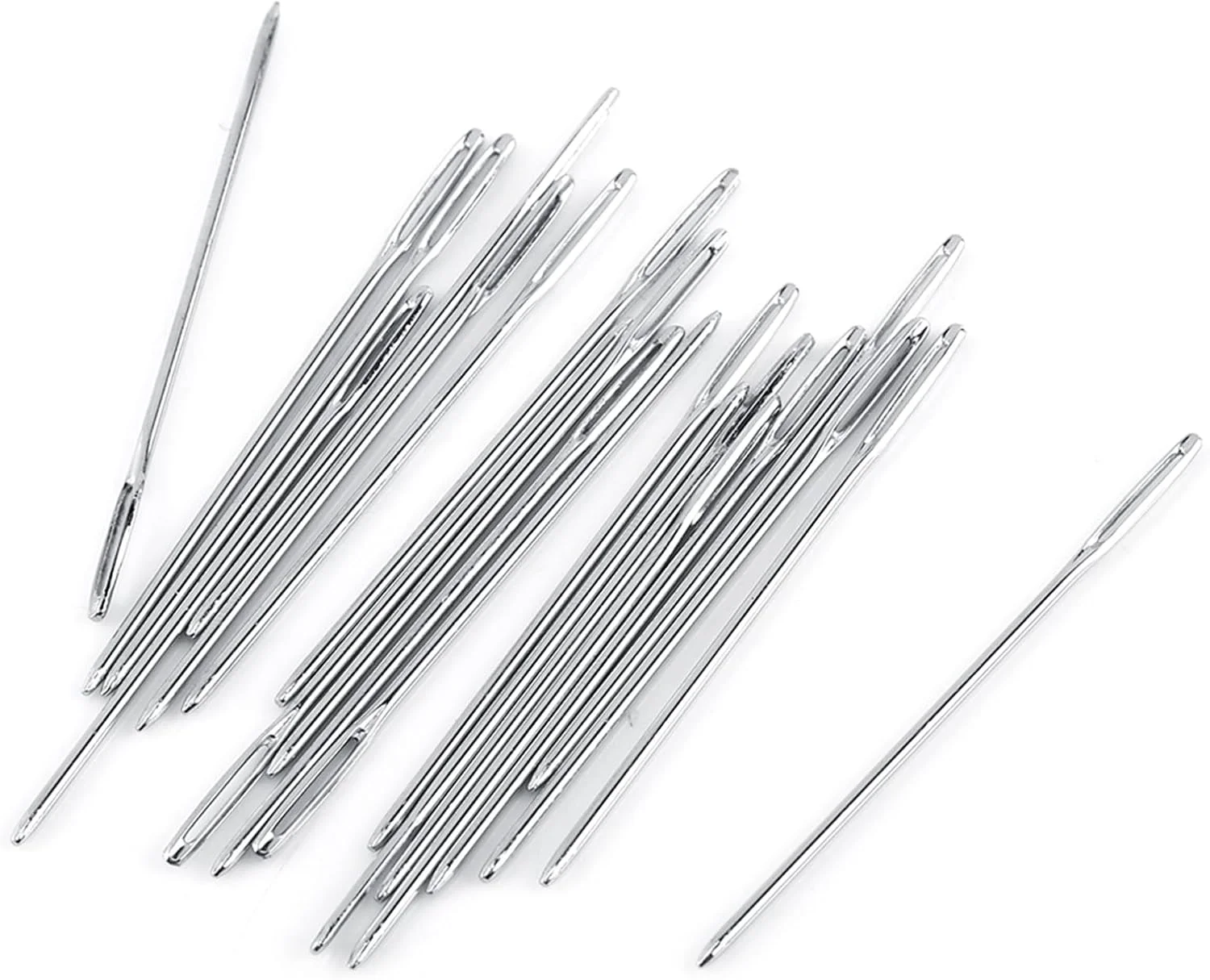 سوزن نخ KOSDFOGE، 20 عدد سوزن با چشم گرد بزرگ نقره ای برای گلدوزی و دوخت با طول 52 میلی متر، سوزن های ضخیم با چشم بزرگ برای نخ