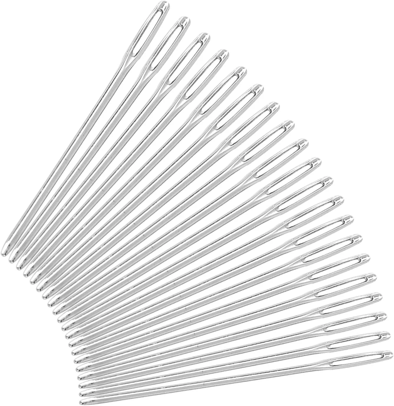 سوزن نخ KOSDFOGE، 20 عدد سوزن با چشم گرد بزرگ نقره ای برای گلدوزی و دوخت با طول 52 میلی متر، سوزن های ضخیم با چشم بزرگ برای نخ