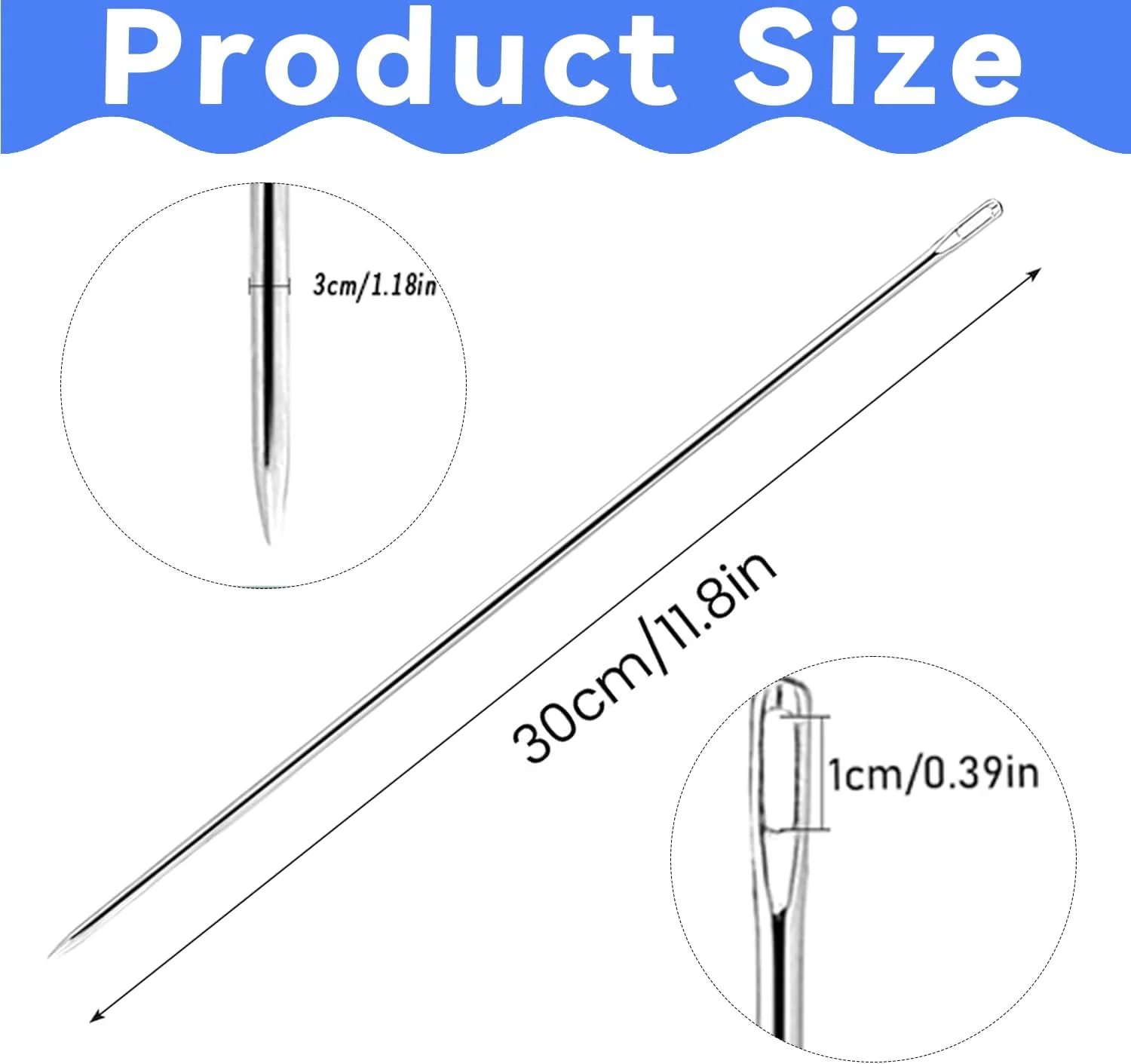 ست 3 عددی سوزن خیاطی دستی چشم بزرگ 12 اینچی - سوزن های حرفه ای روکش دوزی برای صنایع دستی DIY، خیاطی و پروژه های تعمیر، سوزن های بادوام و آسان برای نخ کردن