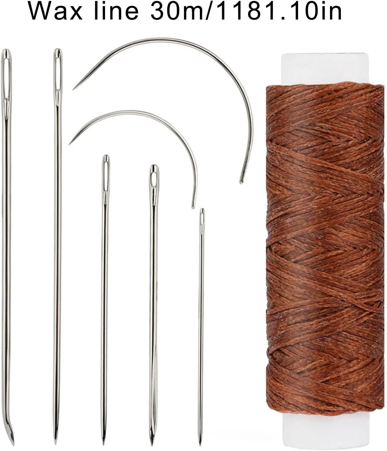 ست سوزن خیاطی چرمی 10 عددی با نخ موم زده، سوزن منحنی، سوزن روکش دوزی برای پروژه های تعمیر و صنایع دستی بوم