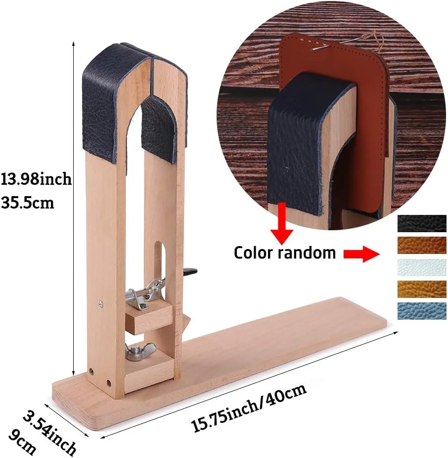 گیره چرمی رومیزی LUNARM - گیره اسب رومیزی چرمی به همراه سوزن های خیاطی بزرگ و سوهان ناخن برای دوخت دستی چرم DIY
