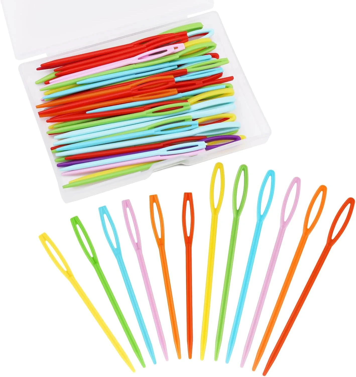 سوزن های پلاستیکی خیاطی LUNARM، 50 عددی، سوزن های نخ پلاستیکی چشم بزرگ برای کودکان، سوزن های پلاستیکی 7 و 9 سانتی متری برای نخ و صنایع دستی، سوزن گلدوزی پلاستیکی برای خیاطی DIY و صنایع دستی دست ساز