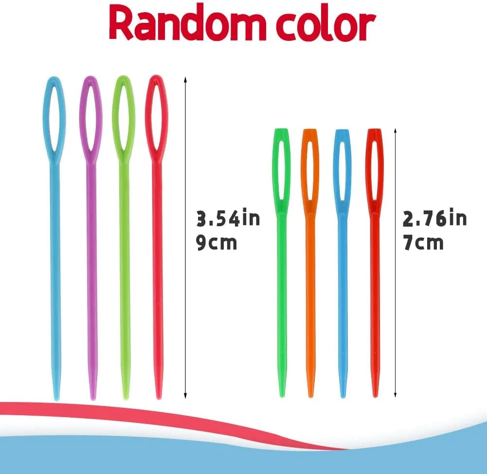 سوزن های پلاستیکی خیاطی LUNARM، 50 عددی، سوزن های نخ پلاستیکی چشم بزرگ برای کودکان، سوزن های پلاستیکی 7 و 9 سانتی متری برای نخ و صنایع دستی، سوزن گلدوزی پلاستیکی برای خیاطی DIY و صنایع دستی دست ساز