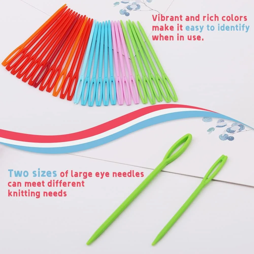 سوزن های پلاستیکی خیاطی LUNARM، 50 عددی، سوزن های نخ پلاستیکی چشم بزرگ برای کودکان، سوزن های پلاستیکی 7 و 9 سانتی متری برای نخ و صنایع دستی، سوزن گلدوزی پلاستیکی برای خیاطی DIY و صنایع دستی دست ساز