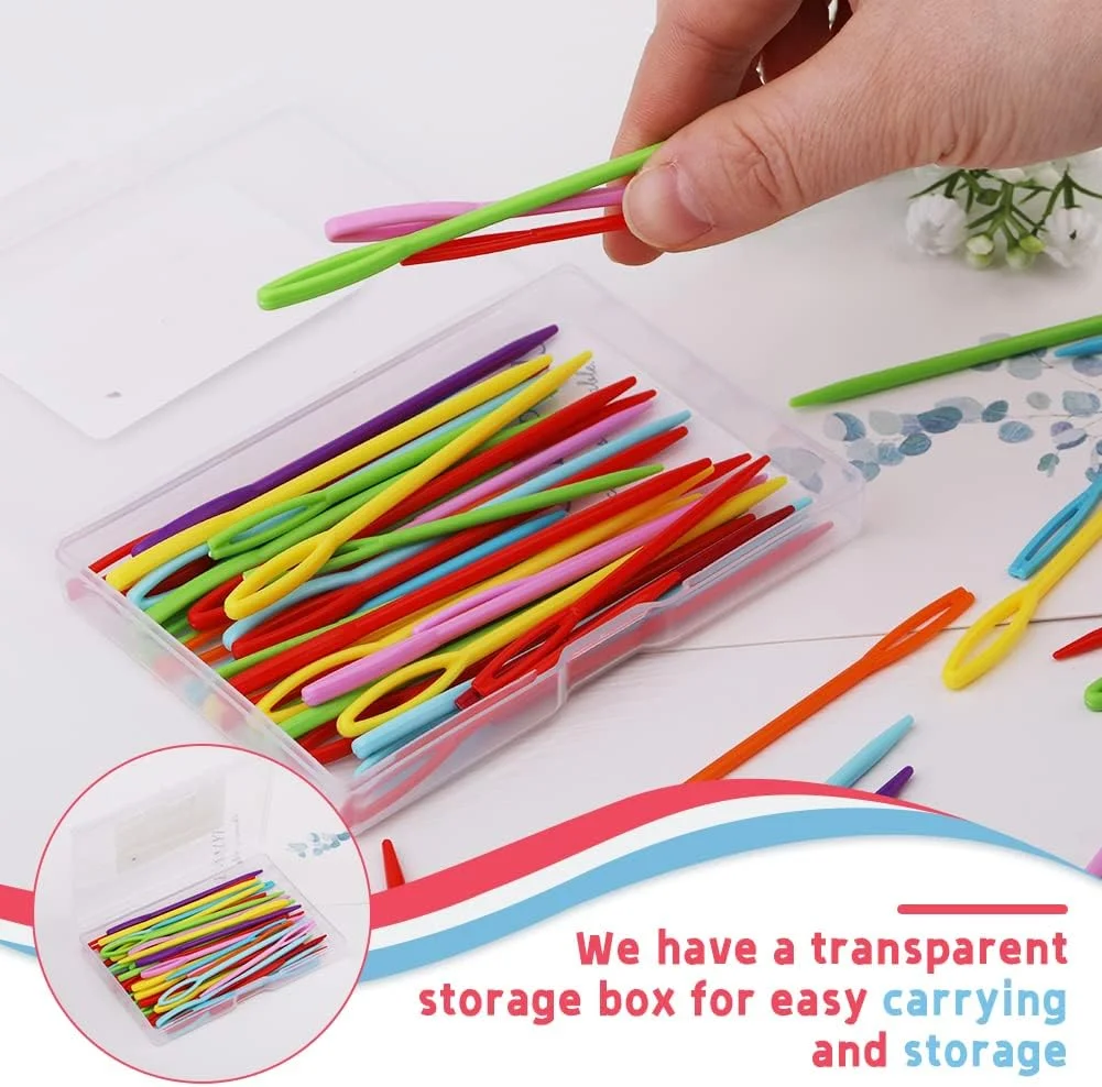 سوزن های پلاستیکی خیاطی LUNARM، 50 عددی، سوزن های نخ پلاستیکی چشم بزرگ برای کودکان، سوزن های پلاستیکی 7 و 9 سانتی متری برای نخ و صنایع دستی، سوزن گلدوزی پلاستیکی برای خیاطی DIY و صنایع دستی دست ساز