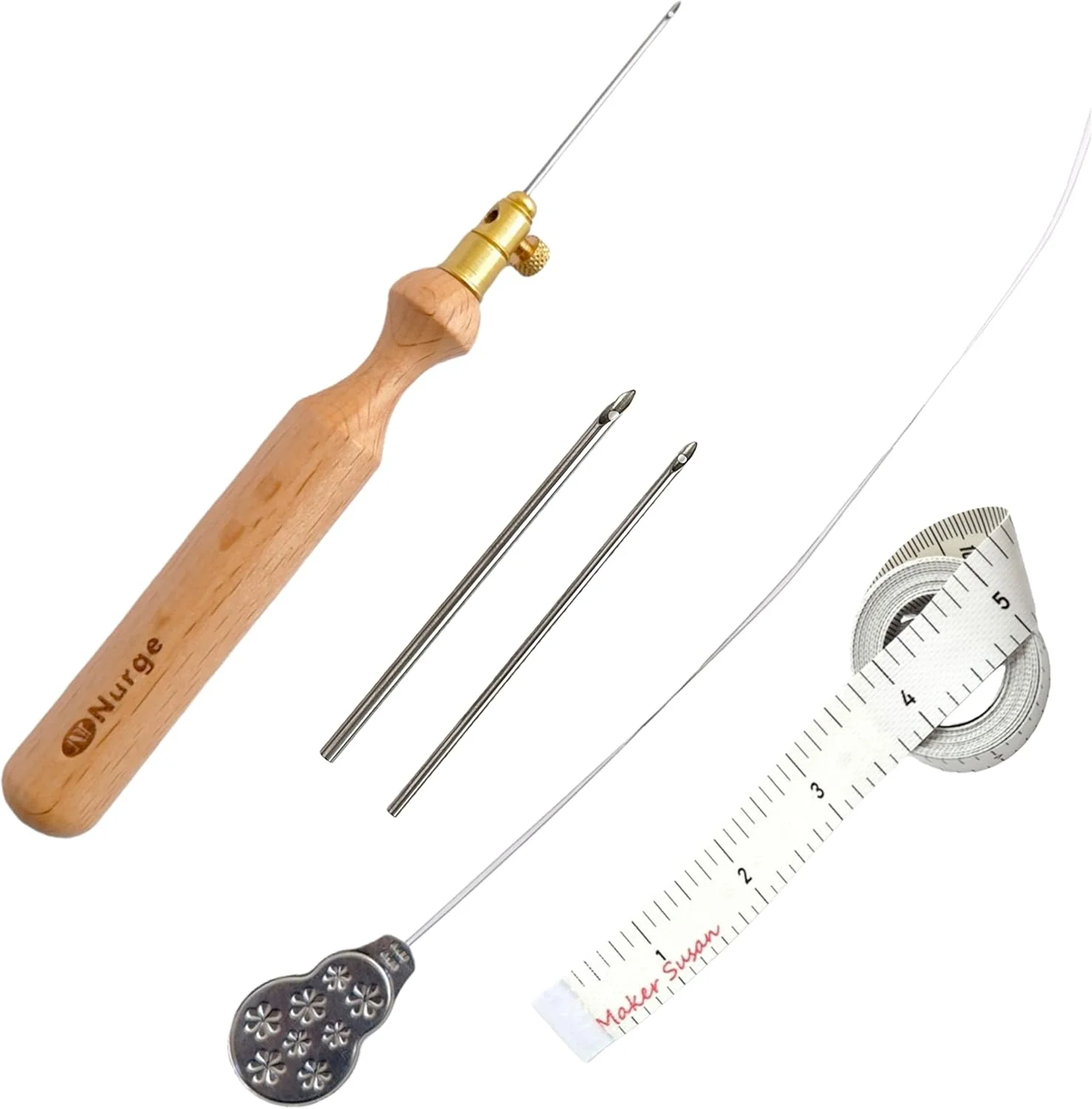 ست سوزن پانچ با کیفیت عالی Maker Susan، لوله فلزی 1.2-1.6-2.2 میلی‌متری با دسته‌ی چوبی، کیت سوزن پانچ برای بزرگسالان، ابزار بافت گلدوزی برای نخ و کاموا به همراه متر نواری