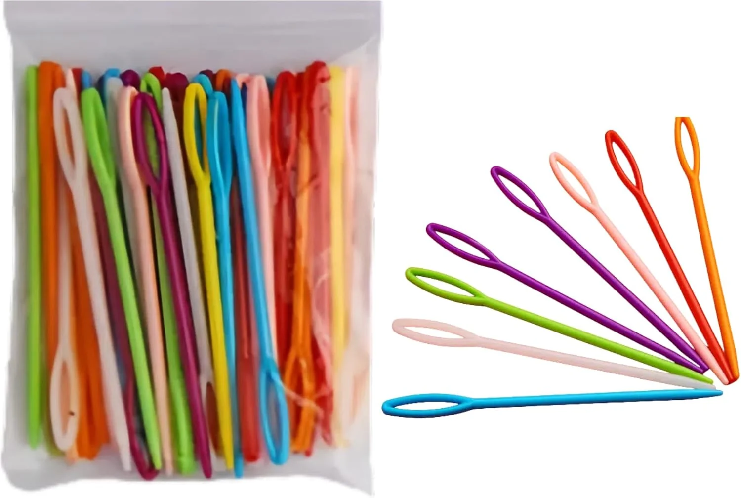 Mcoser 100 عدد سوزن خیاطی پلاستیکی برای مبتدیان، سوزن های خیاطی رنگی، سوزن های رفو، سوزن های ضخیم چشم، سوزن های خیاطی دستی - 7 سانتی متر