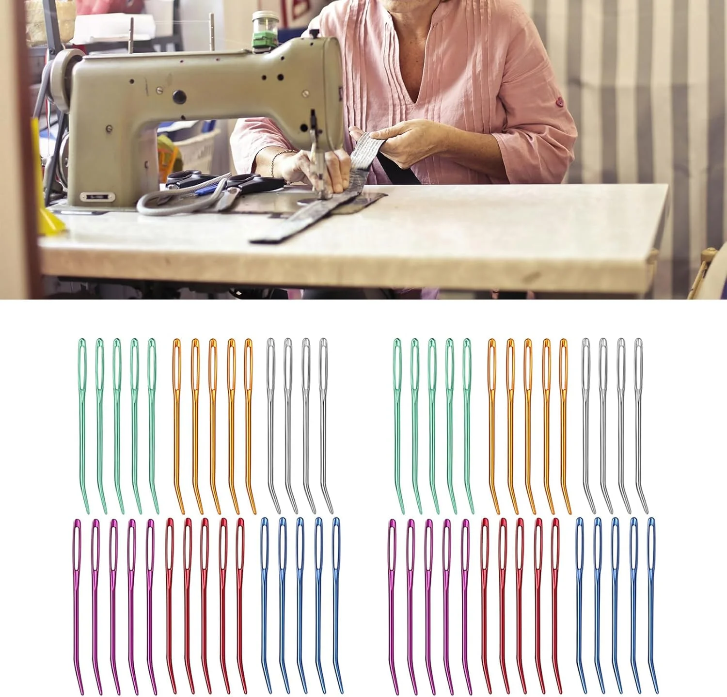 58 عدد سوزن نوک خمیده چشم بزرگ، سوزن خمیده چشم بزرگ با لوله، سوزن آلومینیومی ملیله دوزی برای بافندگی