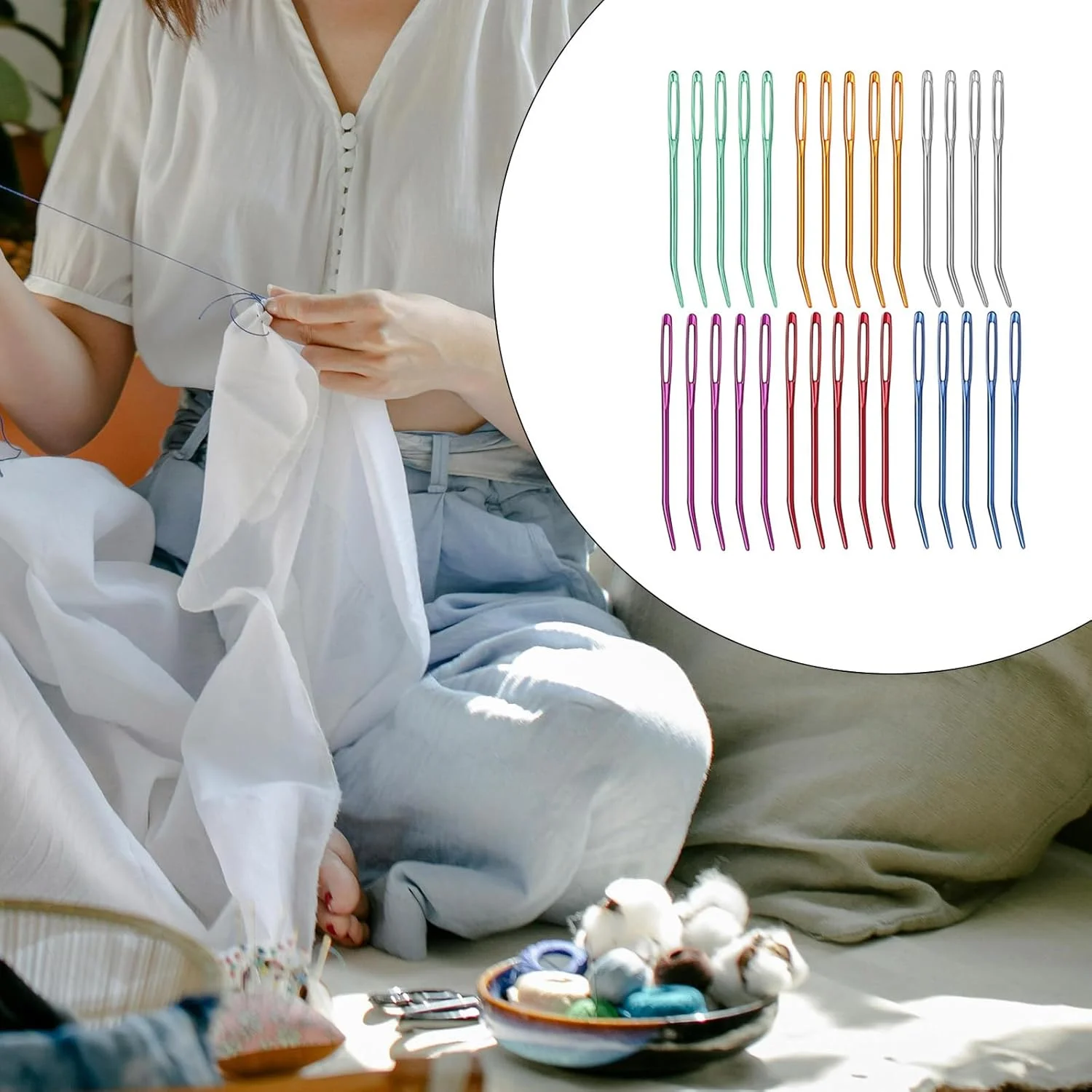 58 عدد سوزن نوک خمیده چشم بزرگ، سوزن خمیده چشم بزرگ با لوله، سوزن آلومینیومی ملیله دوزی برای بافندگی