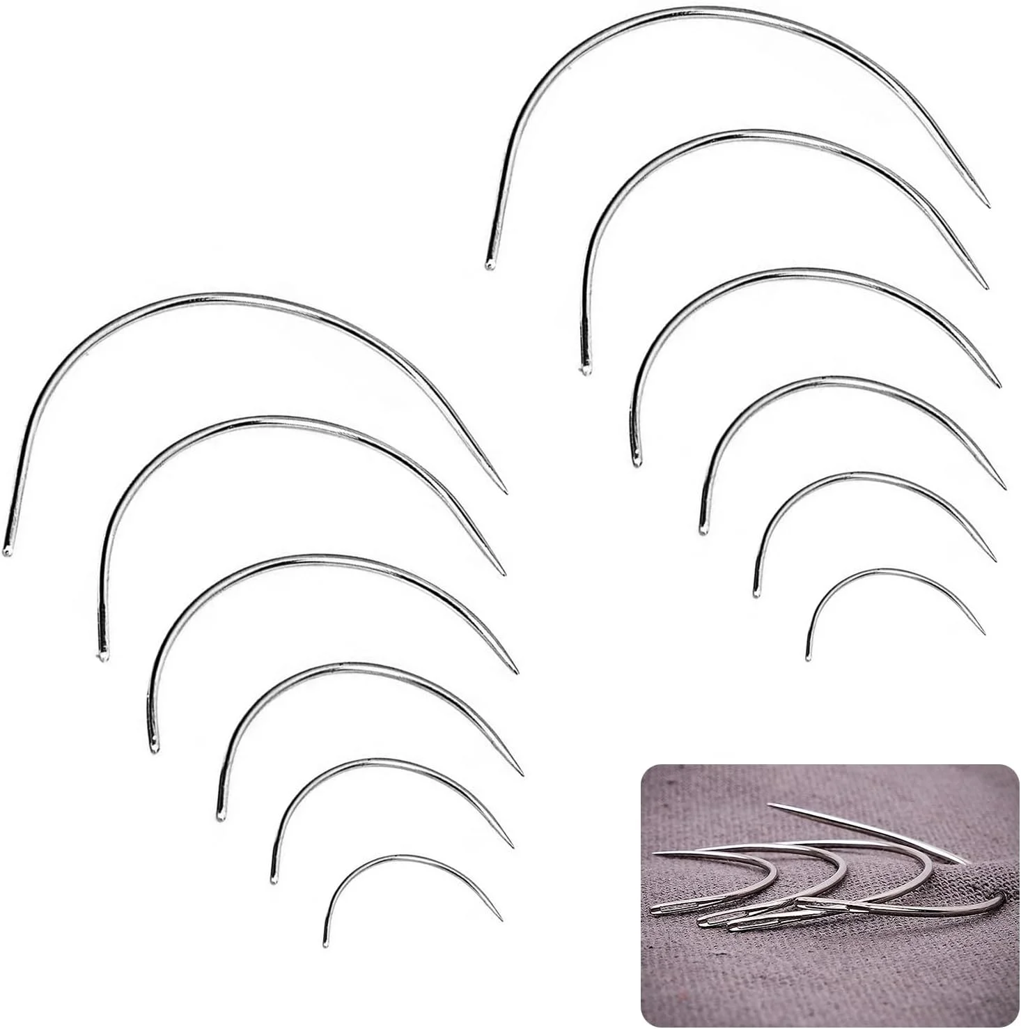 بسته 12 عددی سوزن خیاطی منحنی، سوزن های خمیده، سوزن چرم، دستی، سوزن های گرد، سوزن های گرد برای خیاطی، سوزن های روکش، منحنی، سوزن های منحنی کلاه گیس C، لوازم خیاطی برای چرم کاری