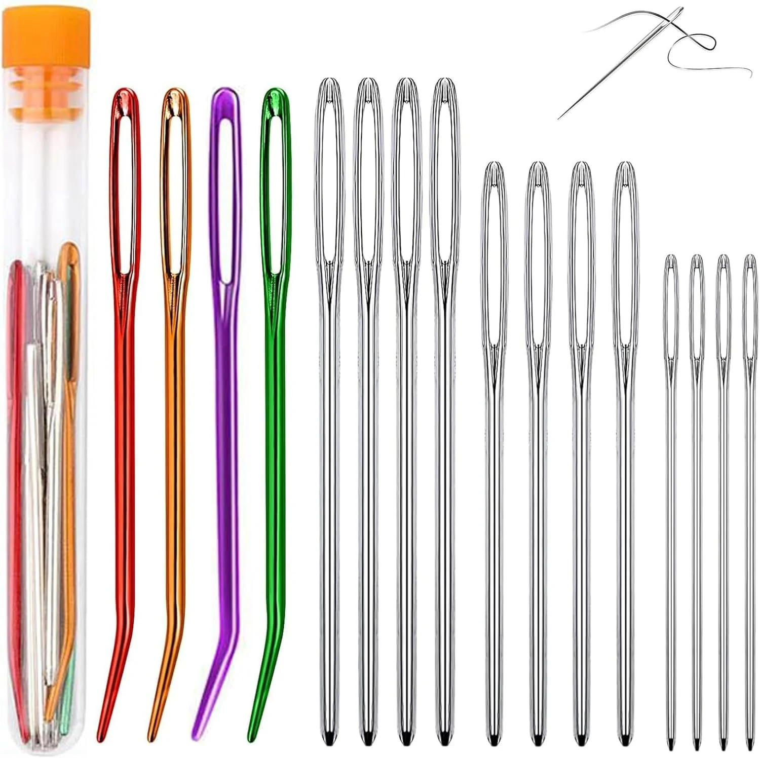 ست 16 عددی سوزن های ضخیم ته گرد با سوراخ بزرگ Luoqun88، سوزن های قلاب بافی در 4 سایز، سوزن های رفو برای نخ و پشم، سوزن های ملیله دوزی برای دوخت بافتنی برای صنایع دستی قلاب بافی DIY (16 عدد سوزن ضخیم ته گرد با سوراخ بزرگ)