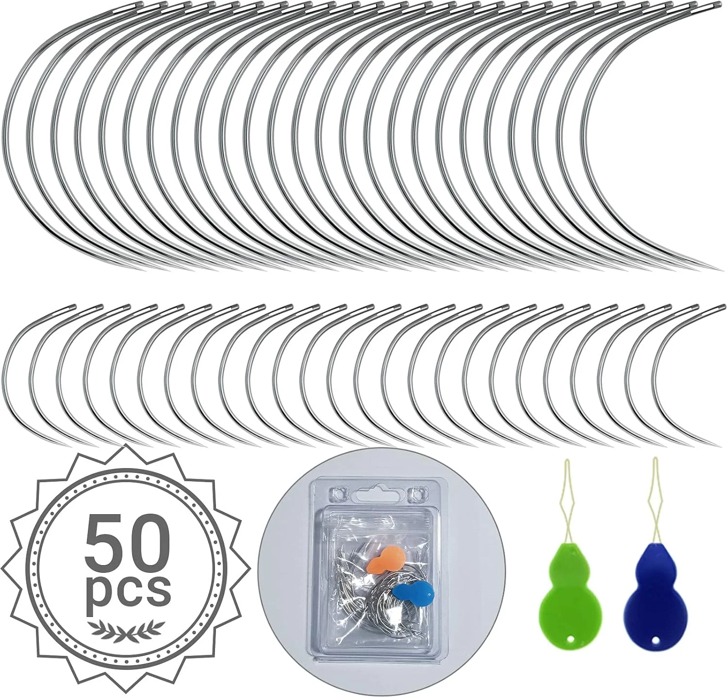 50 عدد سوزن خیاطی خمیده برای چرم، فرش، بوم، کلاه گیس سازی، روکش مبلمان، بافندگی، گلدوزی و خیاطی دستی