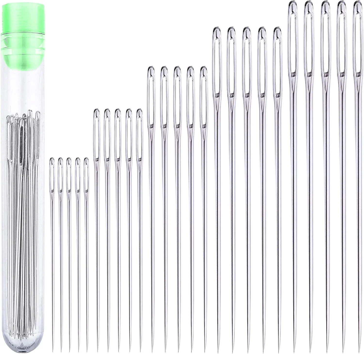 سوزن های چشم بزرگ، 25 عدد سوزن دوخت چشم بزرگ برای خیاطی دستی با 5 اندازه مختلف به همراه لوله نگهداری شفاف، سوزن های استیل ضد زنگ برای صنایع دستی، سوزن های دوخته شده