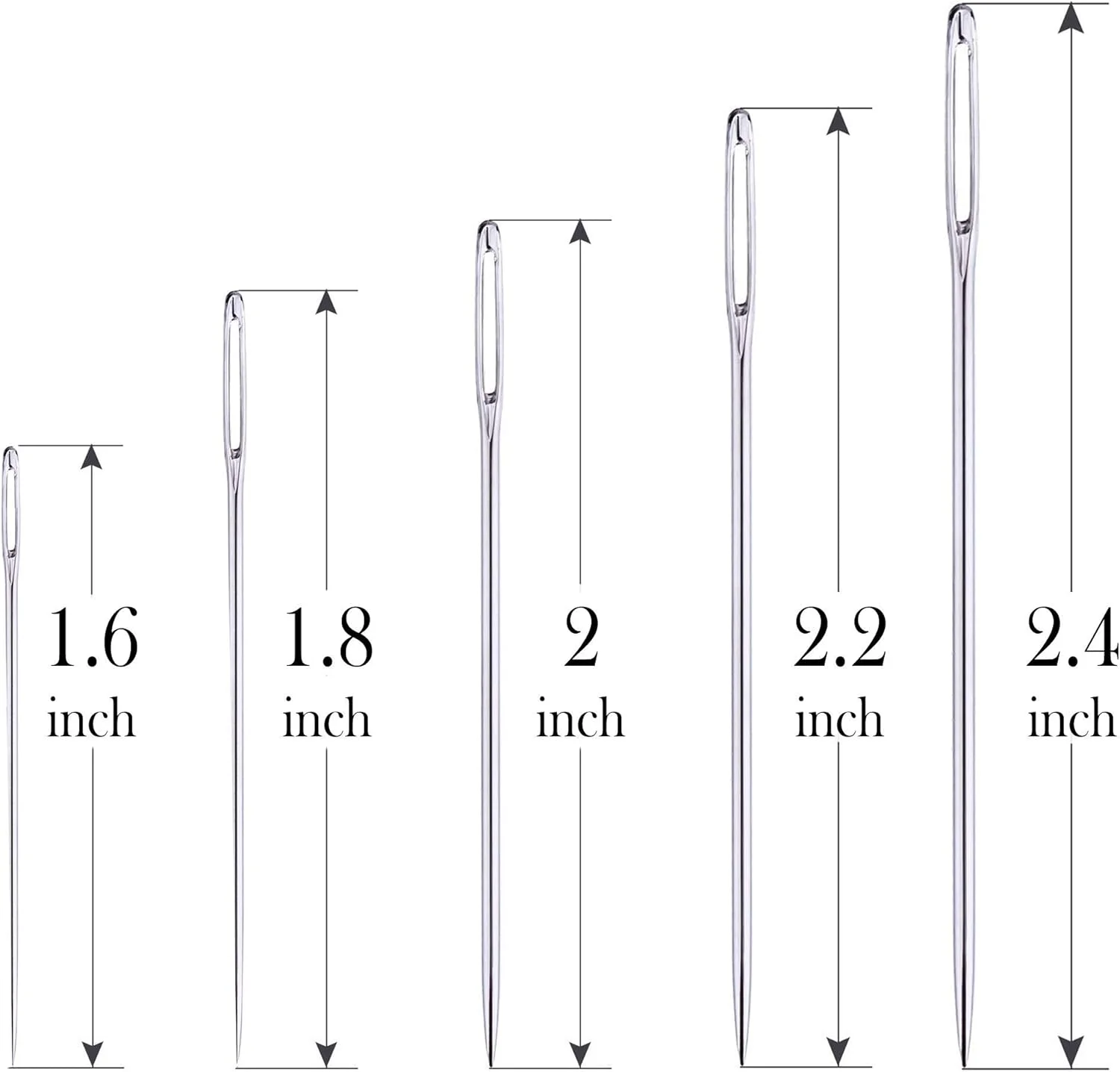 سوزن های چشم بزرگ، 25 عدد سوزن دوخت چشم بزرگ برای خیاطی دستی با 5 اندازه مختلف به همراه لوله نگهداری شفاف، سوزن های استیل ضد زنگ برای صنایع دستی، سوزن های دوخته شده