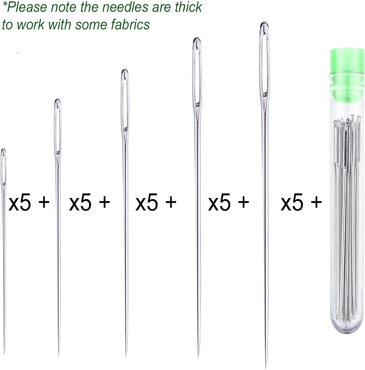 سوزن های چشم بزرگ، 25 عدد سوزن دوخت چشم بزرگ برای خیاطی دستی با 5 اندازه مختلف به همراه لوله نگهداری شفاف، سوزن های استیل ضد زنگ برای صنایع دستی، سوزن های دوخته شده