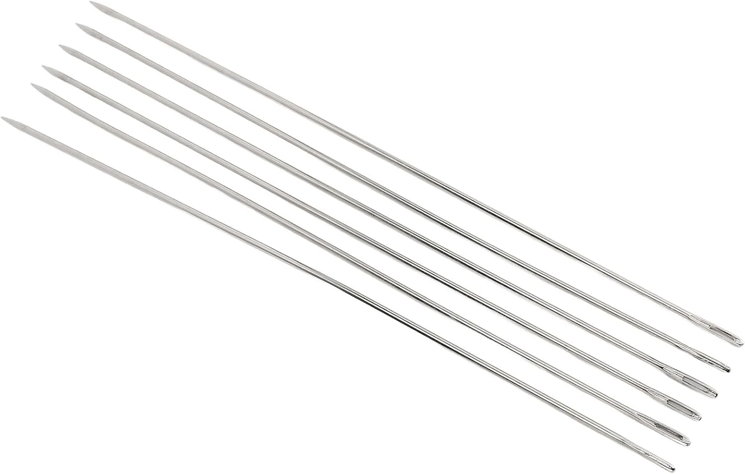 ست سوزن های چشم بزرگ 6 عددی از جنس استیل ضد زنگ برای دوخت دستی چرم و پارچه، طول 30 سانتی متر و ضخامت 0.3 سانتی متر