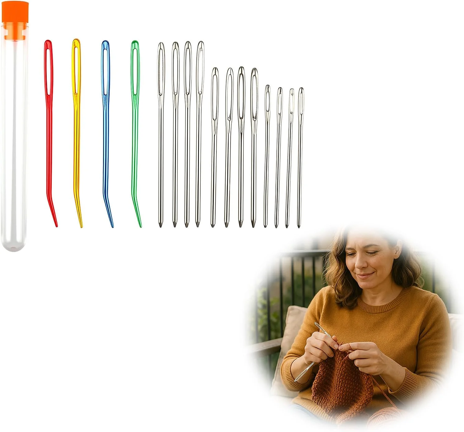 ست سوزن خیاطی 16 عددی - 3 سایز سوزن کوبلن دوزی، سوزن پشمی برای خیاطی - سوزن های ضخیم چشم بزرگ برای چرم، بافندگی و تکه دوزی، خیاطی دستی