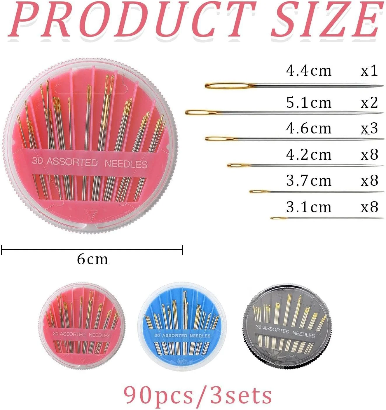 ست سوزن خیاطی دستی 90 عددی، سوزن های خیاطی دستی طلایی، سوزن های خیاطی جعبه ای، سوزن های گلدوزی چند سایز، ست سوزن خیاطی خانگی