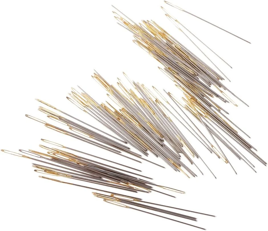 100 عدد سوزن گلدوزی و کوبلن چشم بزرگ سایز 26 نقره ای و طلایی مخلوط در جعبه شفاف کدینگ/1181