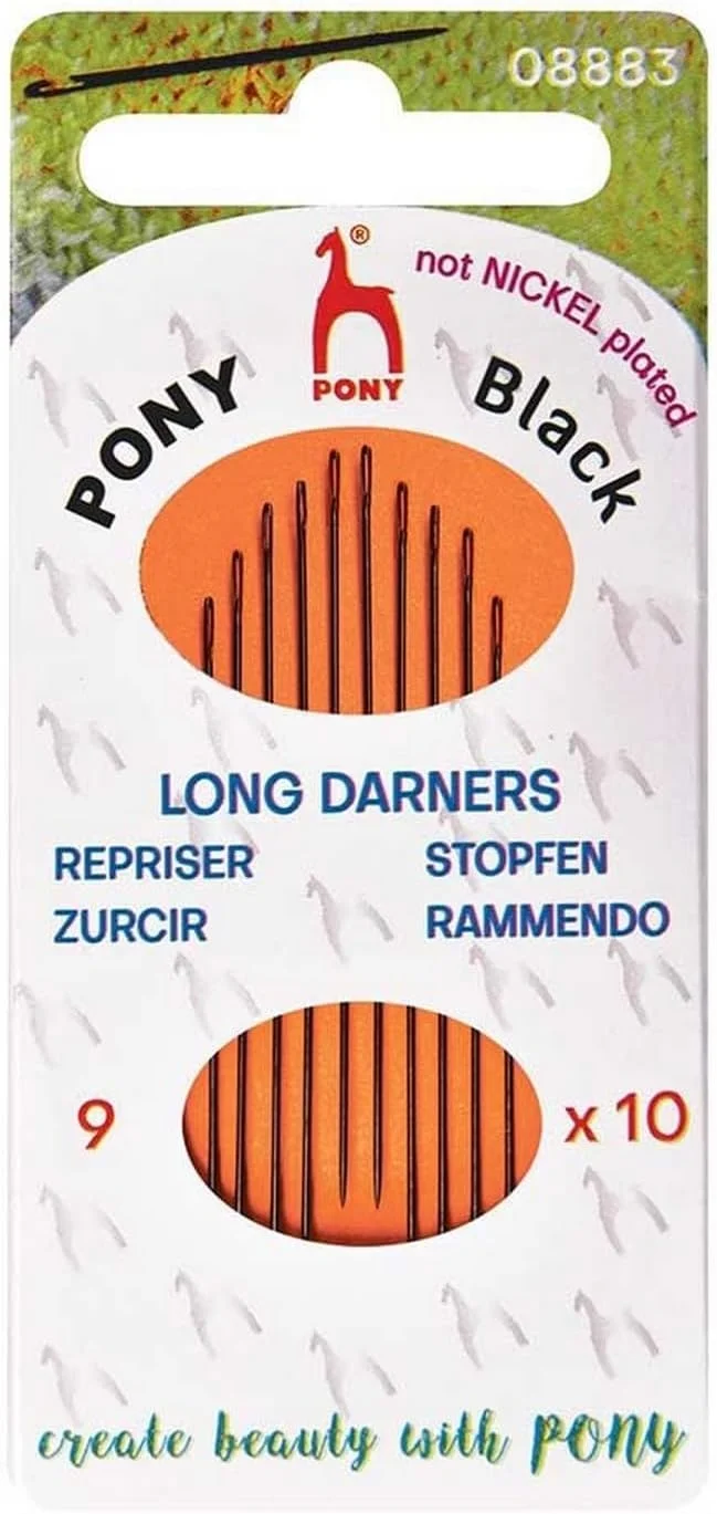 پونی - سوزن های خیاطی دستی مشکی بلند شماره 9 با روکش مات و چشمی مشکی - 10 عدد