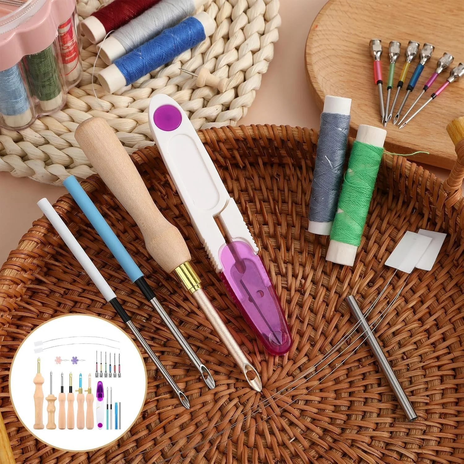 ست ابزار پانچ سوزنی - سوزن های پانچ گلدوزی قابل تنظیم برای بزرگسالان، مبتدیان، صنایع دستی DIY، بسته 21 عددی