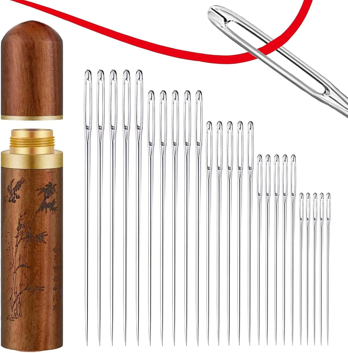 25 عدد سوزن خیاطی دستی چشم بزرگ، سوزن های تیز خیاطی، سوزن های گلدوزی بافتنی نخ دستی، مجموعه استیل ضد زنگ چشم بزرگ تیز (نقره ای)