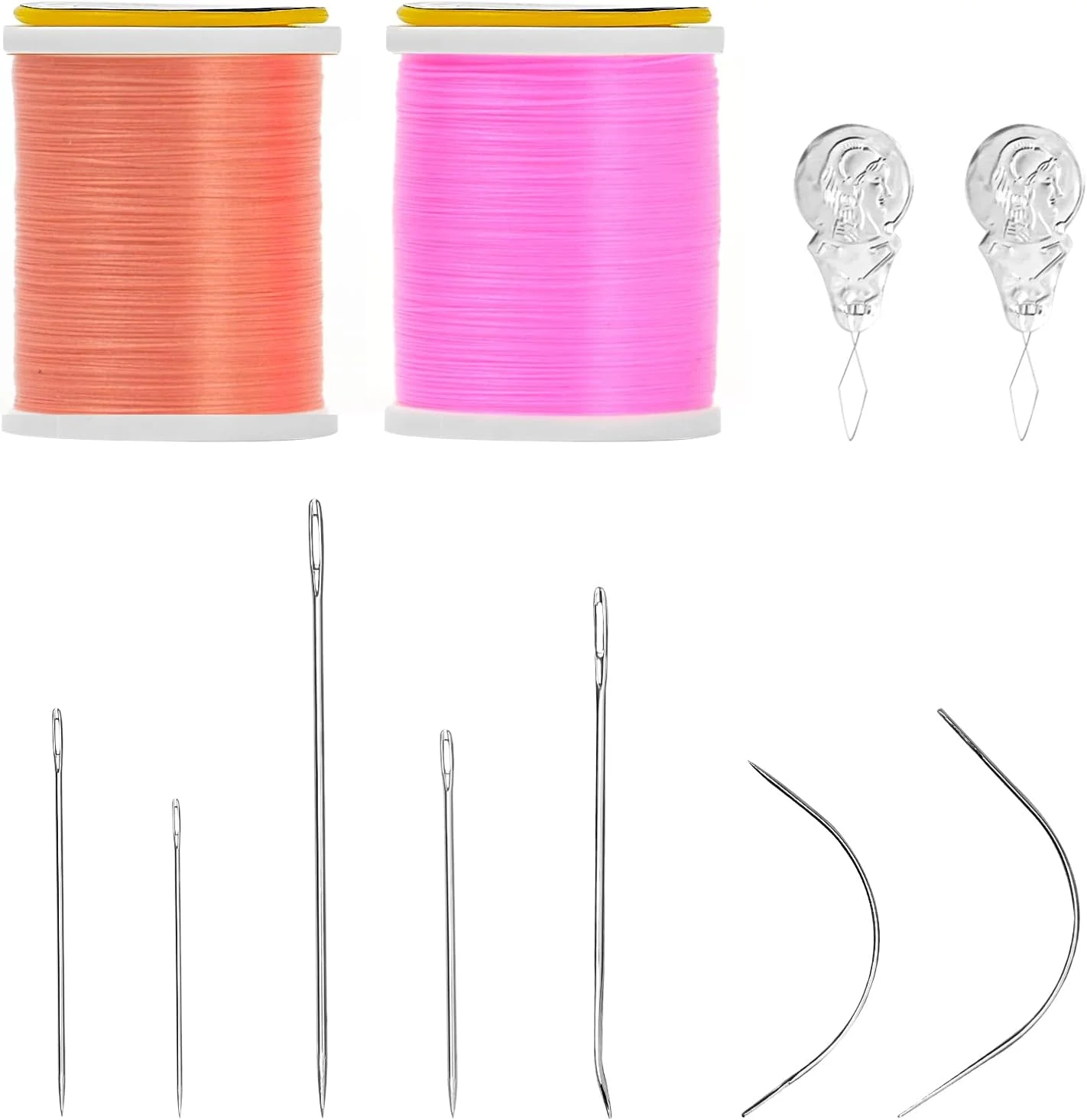 مجموعه سوزن های خیاطی دستی سنگین، 7 مدل سوزن چرمی با 2 عدد سوزن نخ کن و 2 بسته نخ نایلونی چند منظوره 150 یاردی